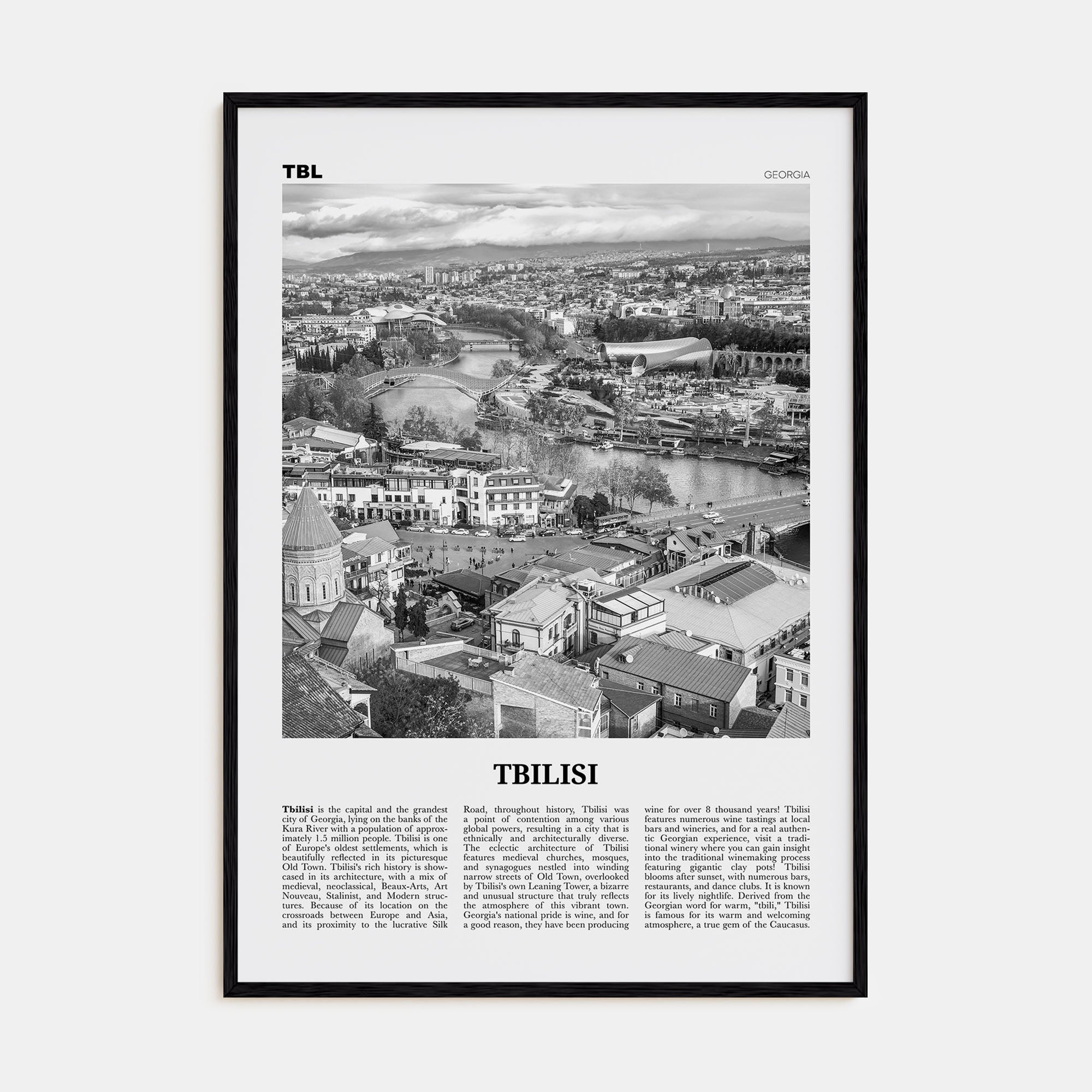 Tbilisi Travel B&W Poster