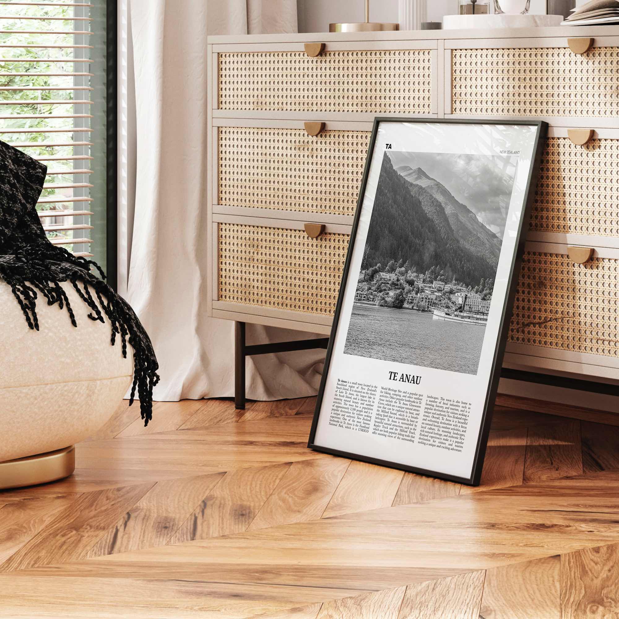 Te Anau Print Black and White, Te Anau Wall Art, Te Anau Poster, Te Anau Photo, Te Anau Wall Décor, Te Anau Map, New Zealand