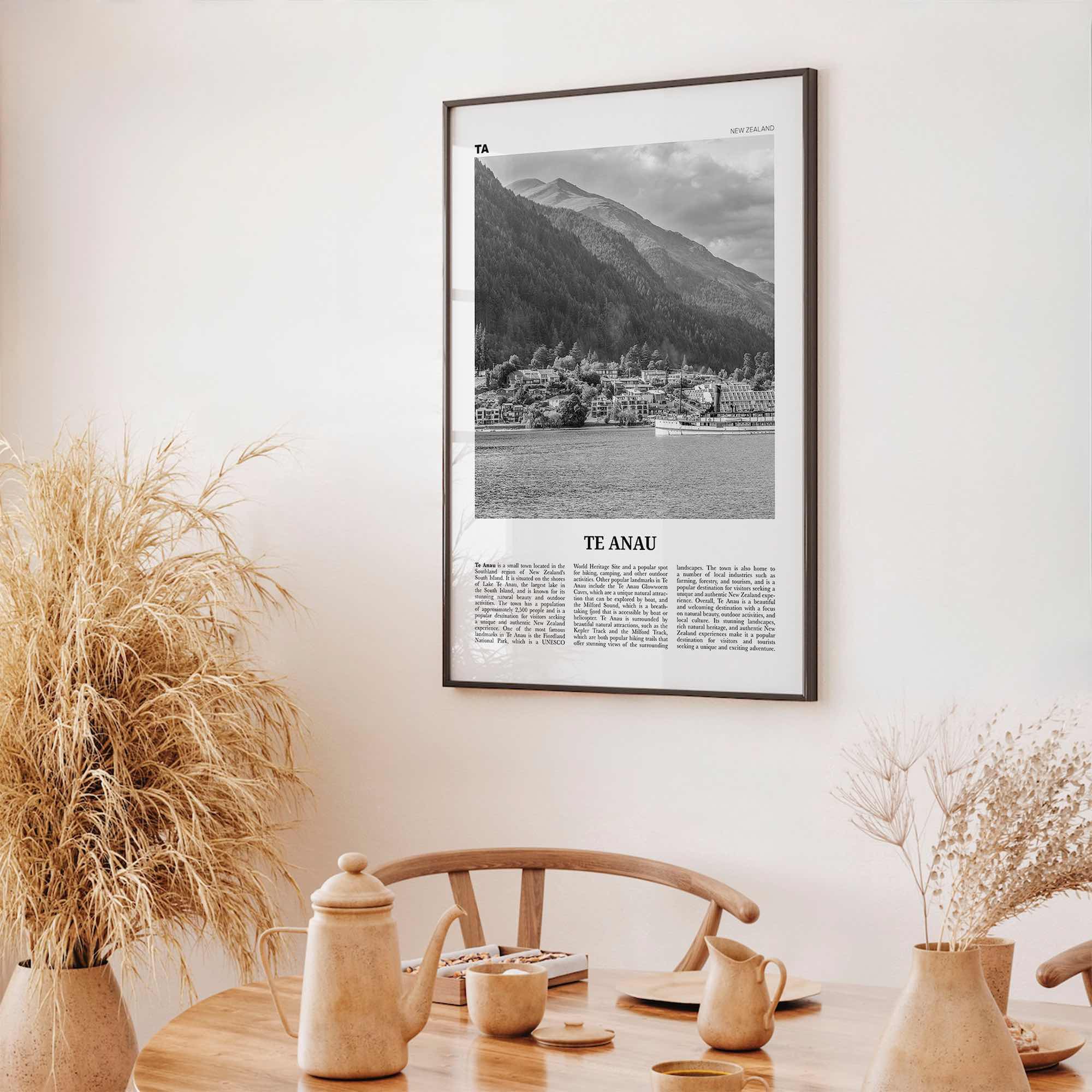 Te Anau Print Black and White, Te Anau Wall Art, Te Anau Poster, Te Anau Photo, Te Anau Wall Décor, Te Anau Map, New Zealand