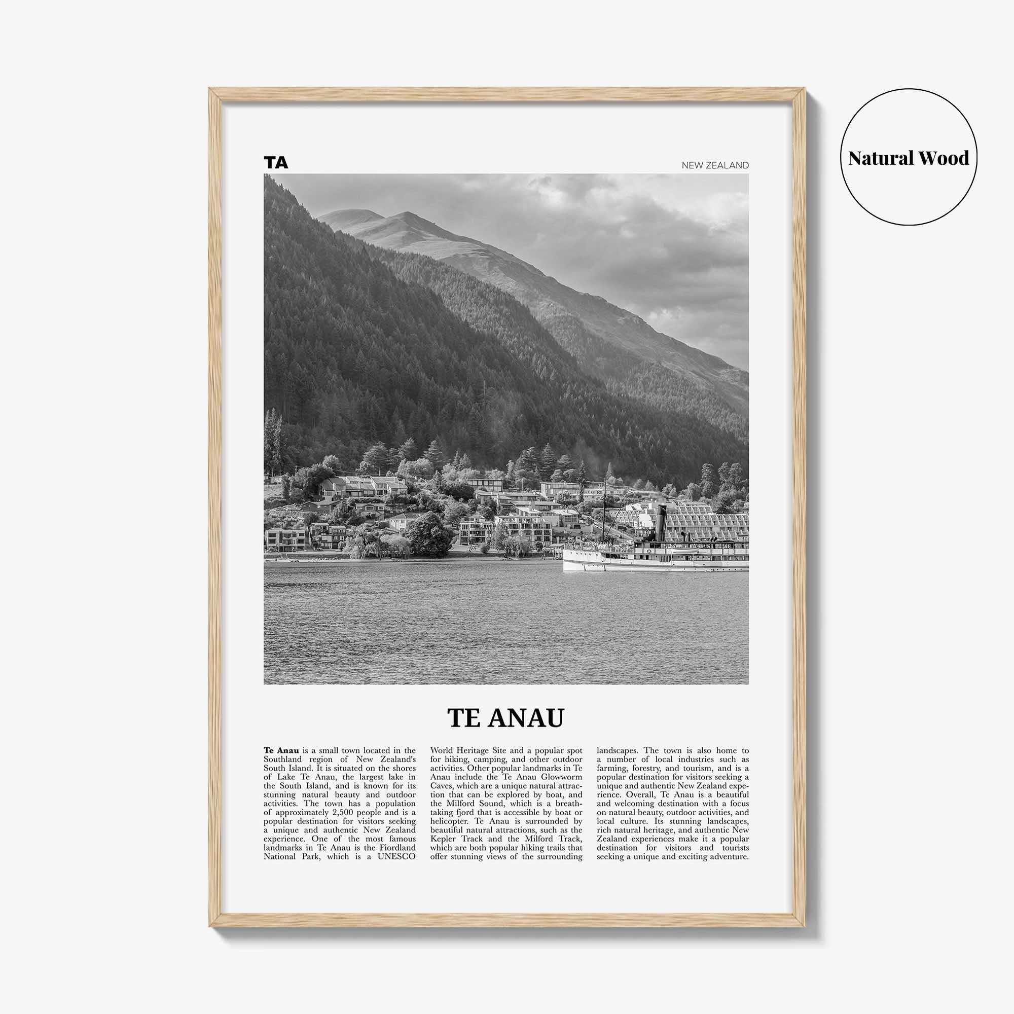 Te Anau Print Black and White, Te Anau Wall Art, Te Anau Poster, Te Anau Photo, Te Anau Wall Décor, Te Anau Map, New Zealand