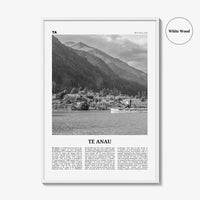Te Anau Print Black and White, Te Anau Wall Art, Te Anau Poster, Te Anau Photo, Te Anau Wall Décor, Te Anau Map, New Zealand
