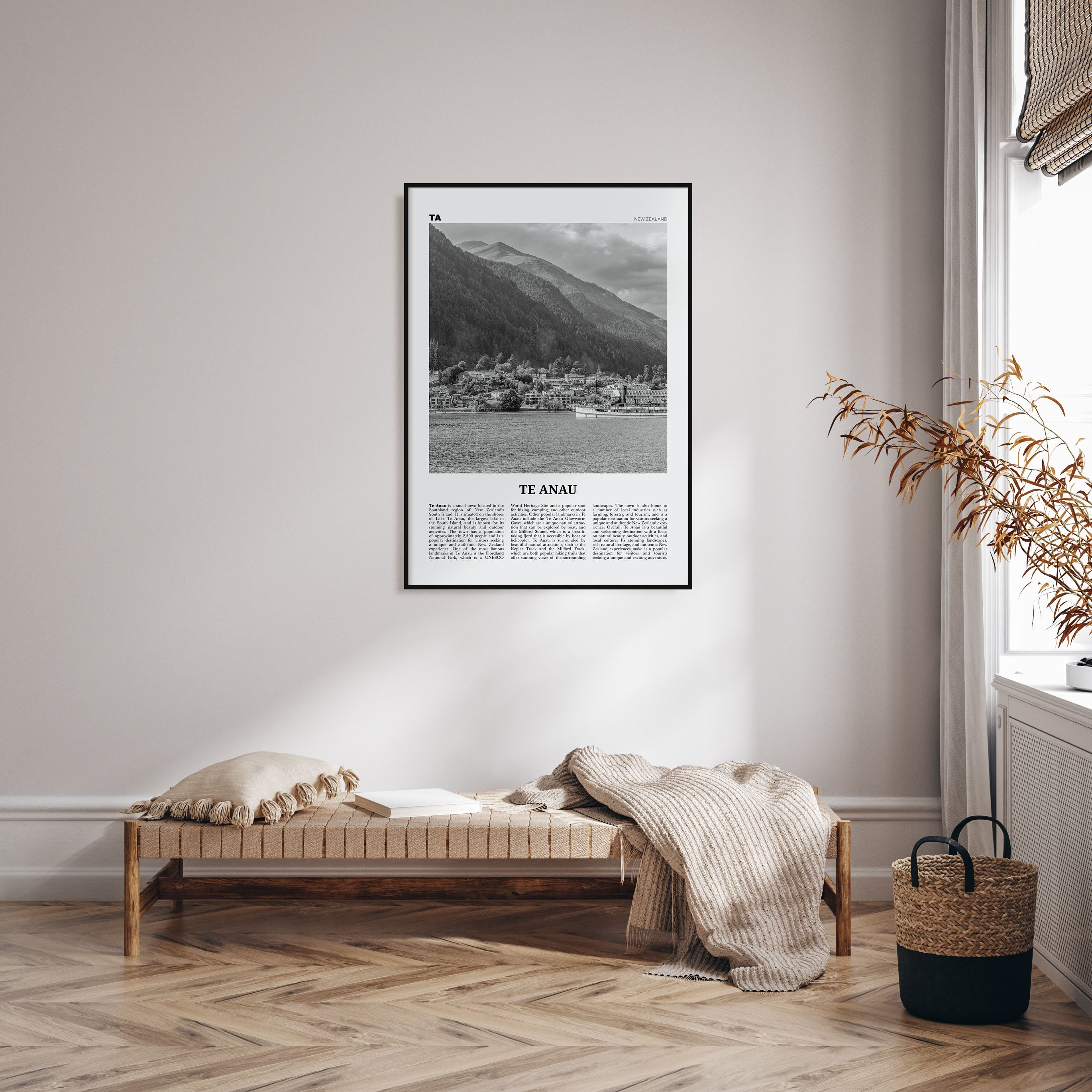 Te Anau Travel B&W Poster