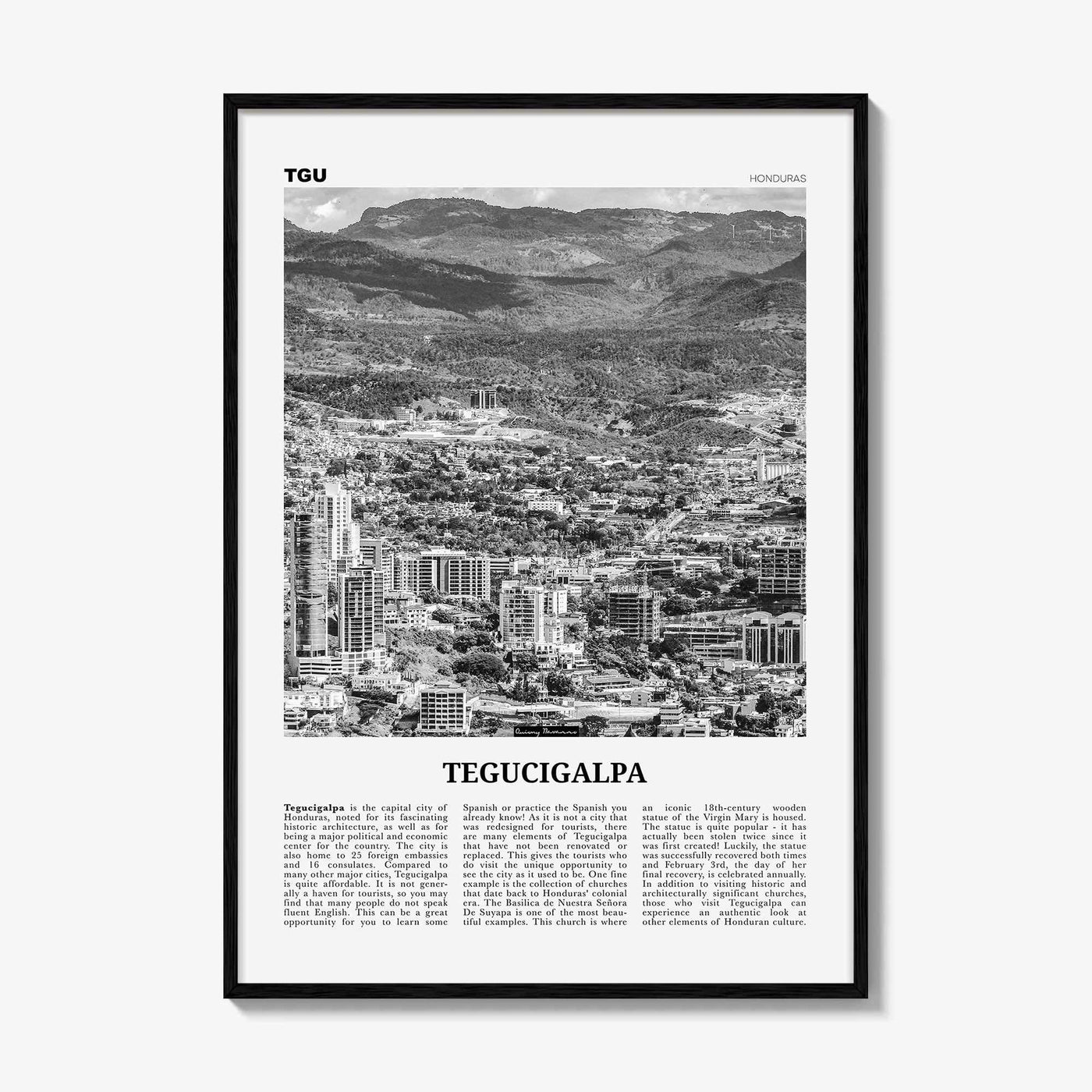 Tegucigalpa Print Black and White, Tegucigalpa Wall Art, Tegucigalpa Poster, Tegucigalpa Photo, Tegucigalpa Wall Décor, Honduras
