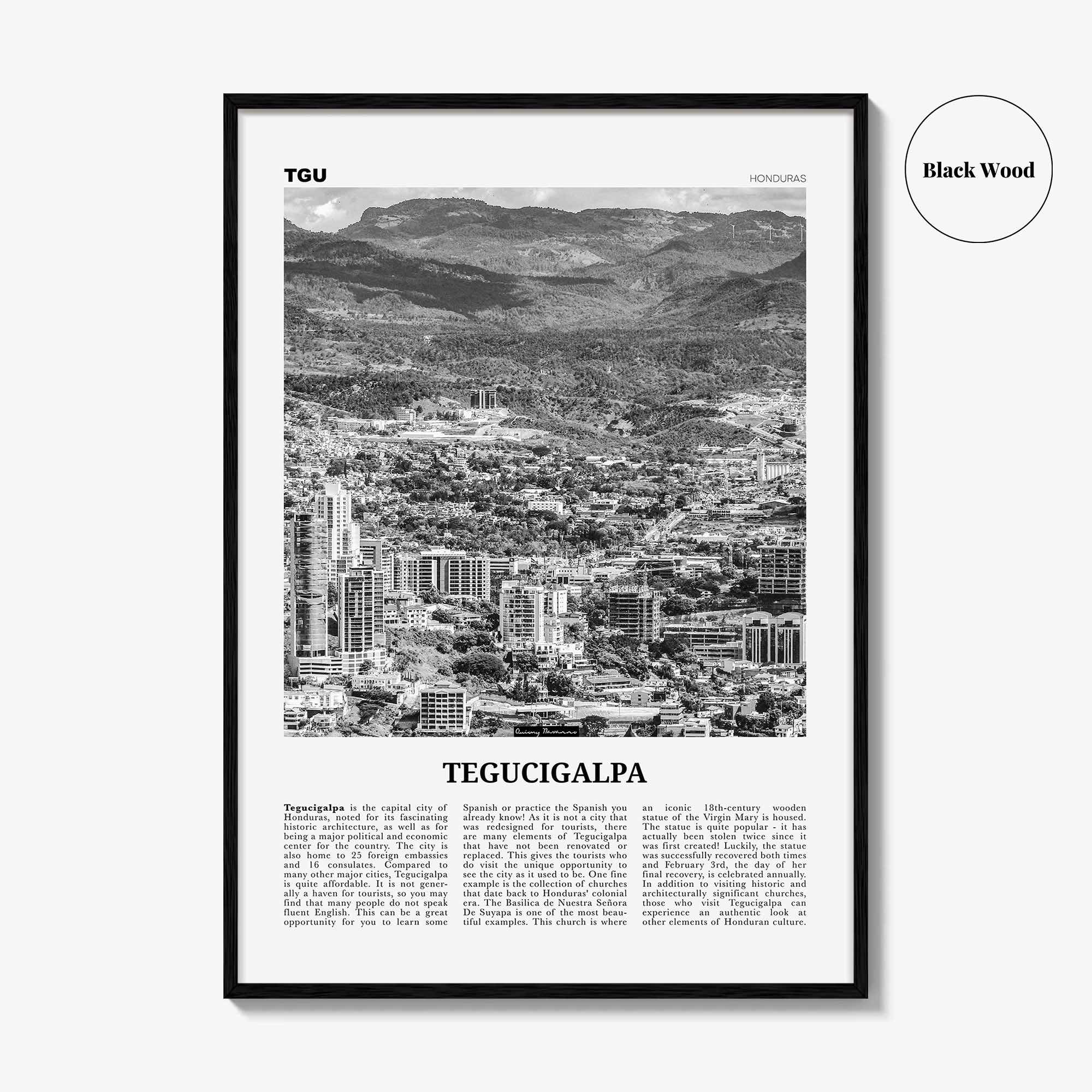 Tegucigalpa Print Black and White, Tegucigalpa Wall Art, Tegucigalpa Poster, Tegucigalpa Photo, Tegucigalpa Wall Décor, Honduras