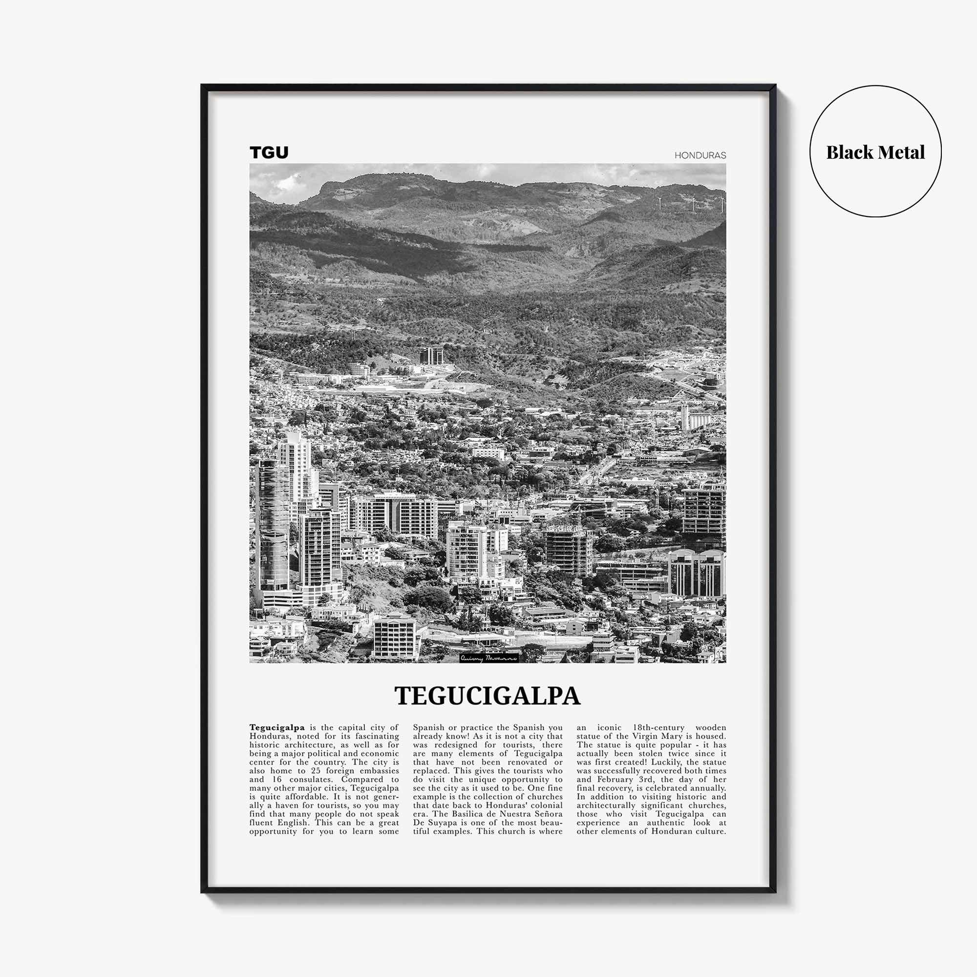 Tegucigalpa Print Black and White, Tegucigalpa Wall Art, Tegucigalpa Poster, Tegucigalpa Photo, Tegucigalpa Wall Décor, Honduras