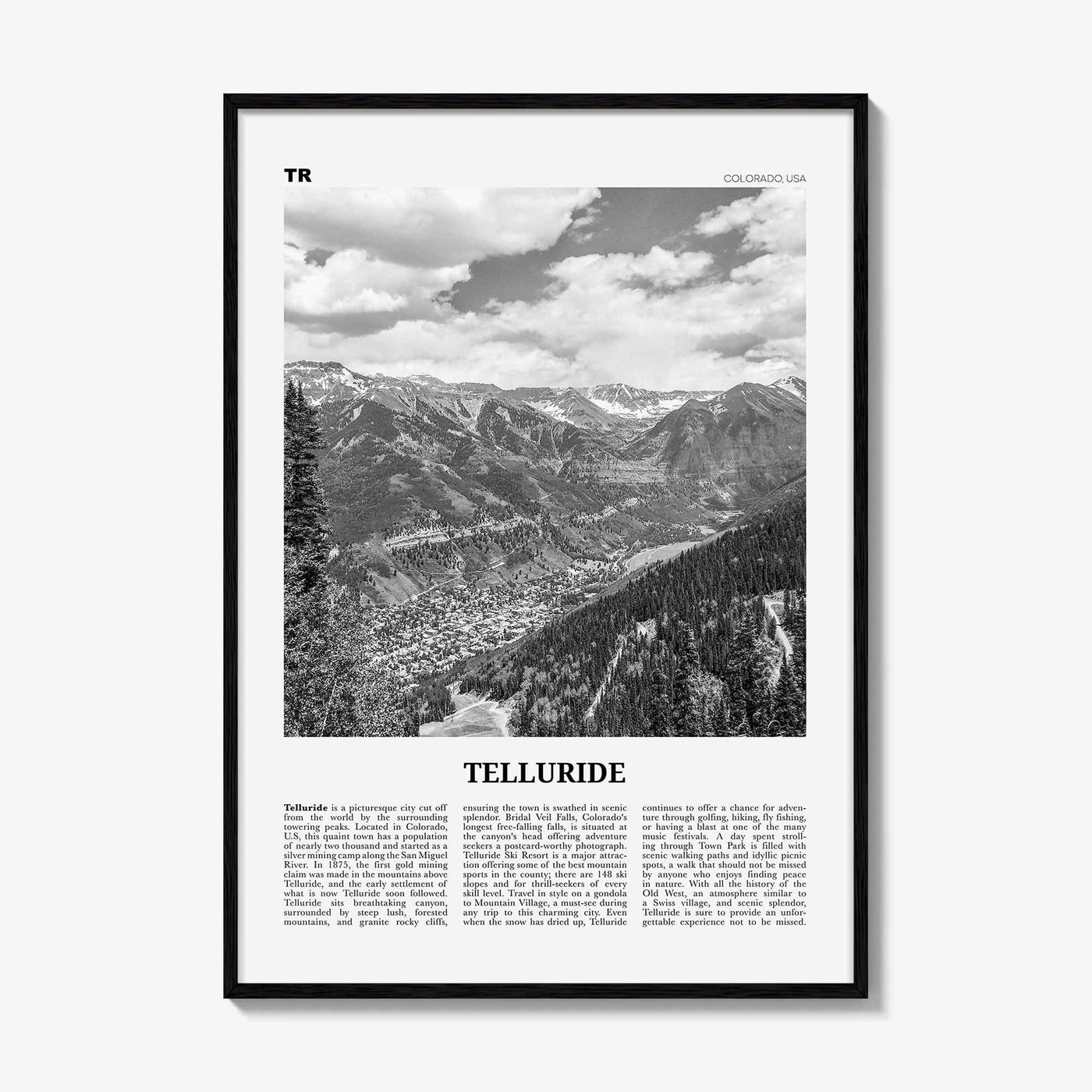 Telluride Print Black and White No 1, Telluride Wall Art, Telluride Poster, Telluride Photo, Telluride Wall Décor, Colorado, USA