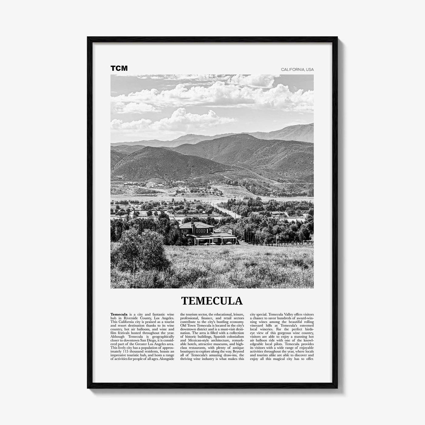 Temecula Print Black and White, Temecula Wall Art, Temecula Poster, Temecula Photo, California, USA, United States, North America