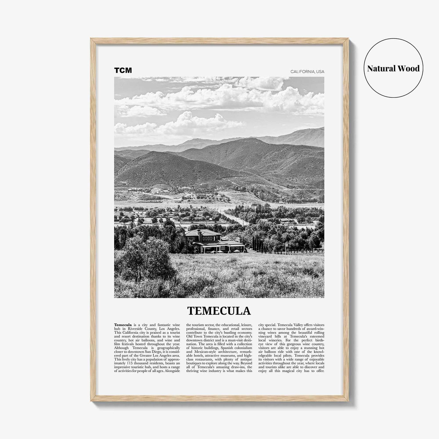 Temecula Print Black and White, Temecula Wall Art, Temecula Poster, Temecula Photo, California, USA, United States, North America