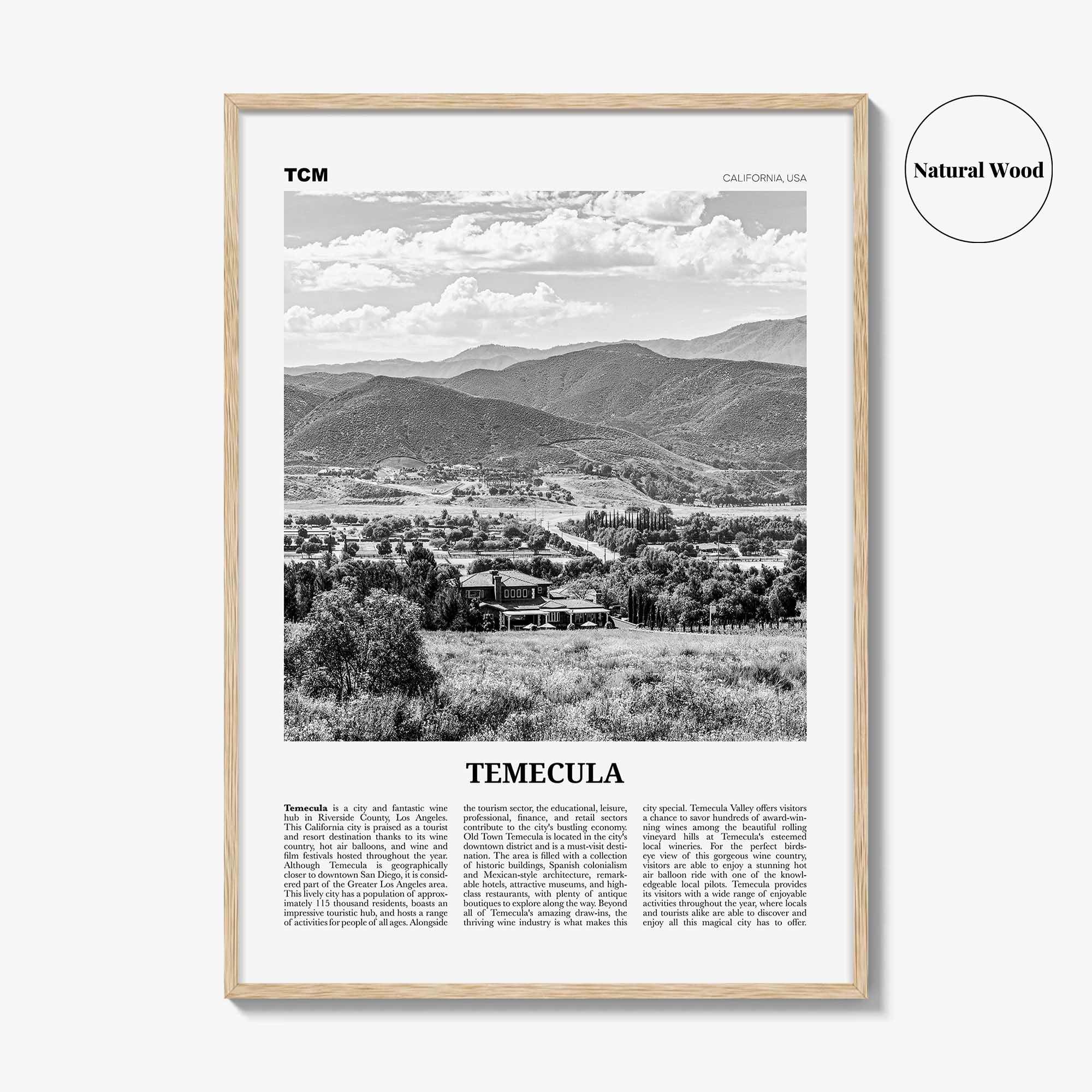 Temecula Print Black and White, Temecula Wall Art, Temecula Poster, Temecula Photo, California, USA, United States, North America