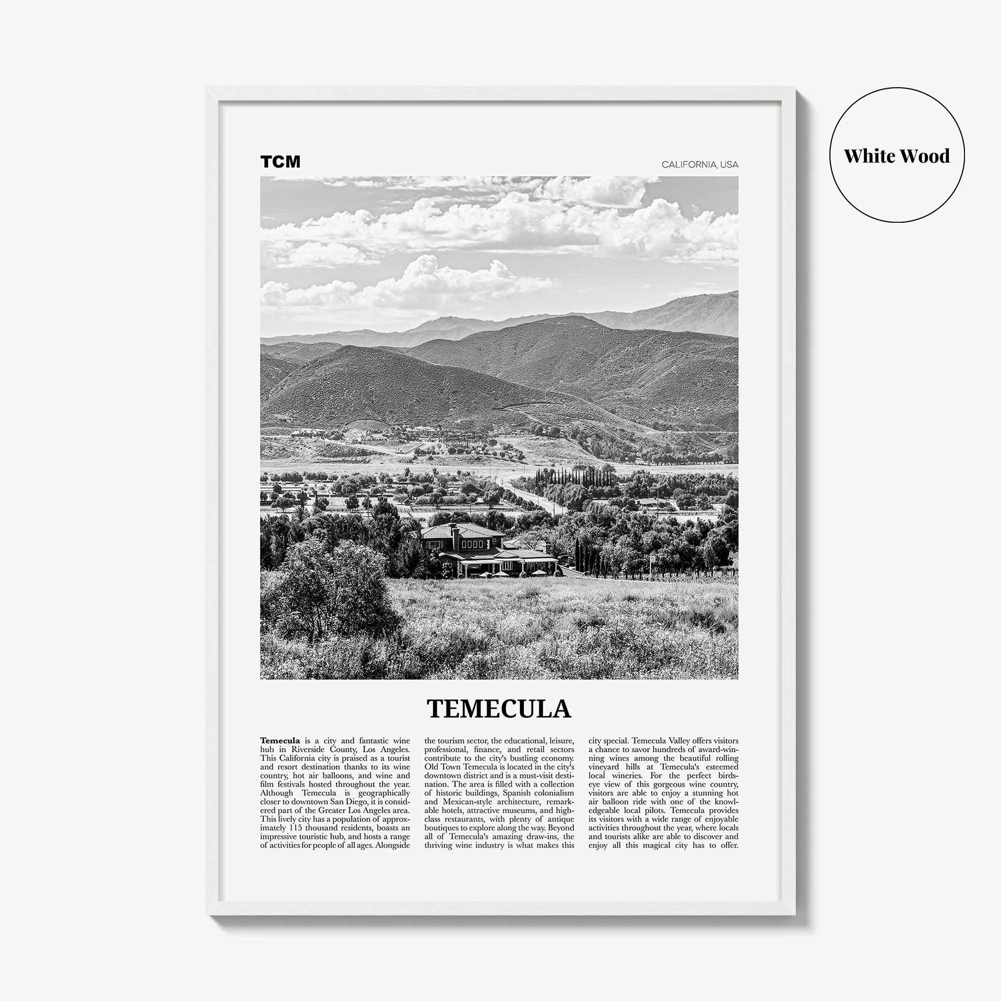 Temecula Print Black and White, Temecula Wall Art, Temecula Poster, Temecula Photo, California, USA, United States, North America