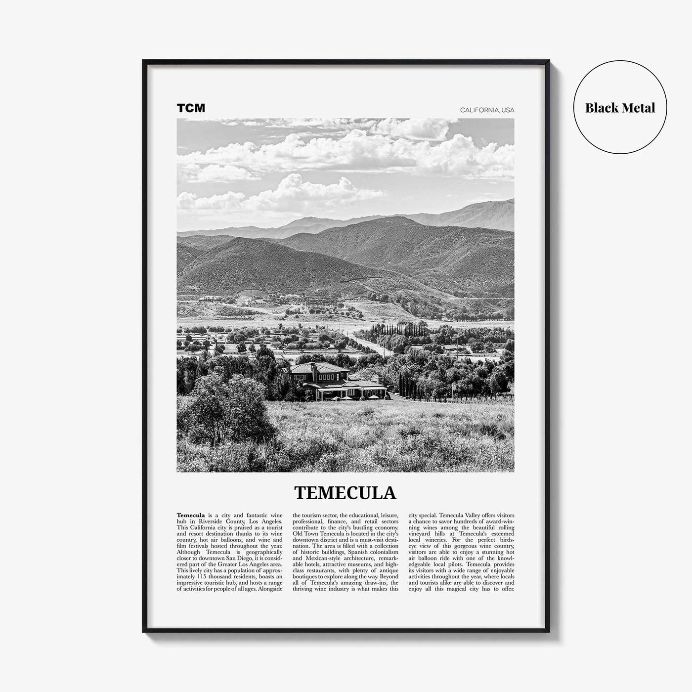 Temecula Print Black and White, Temecula Wall Art, Temecula Poster, Temecula Photo, California, USA, United States, North America