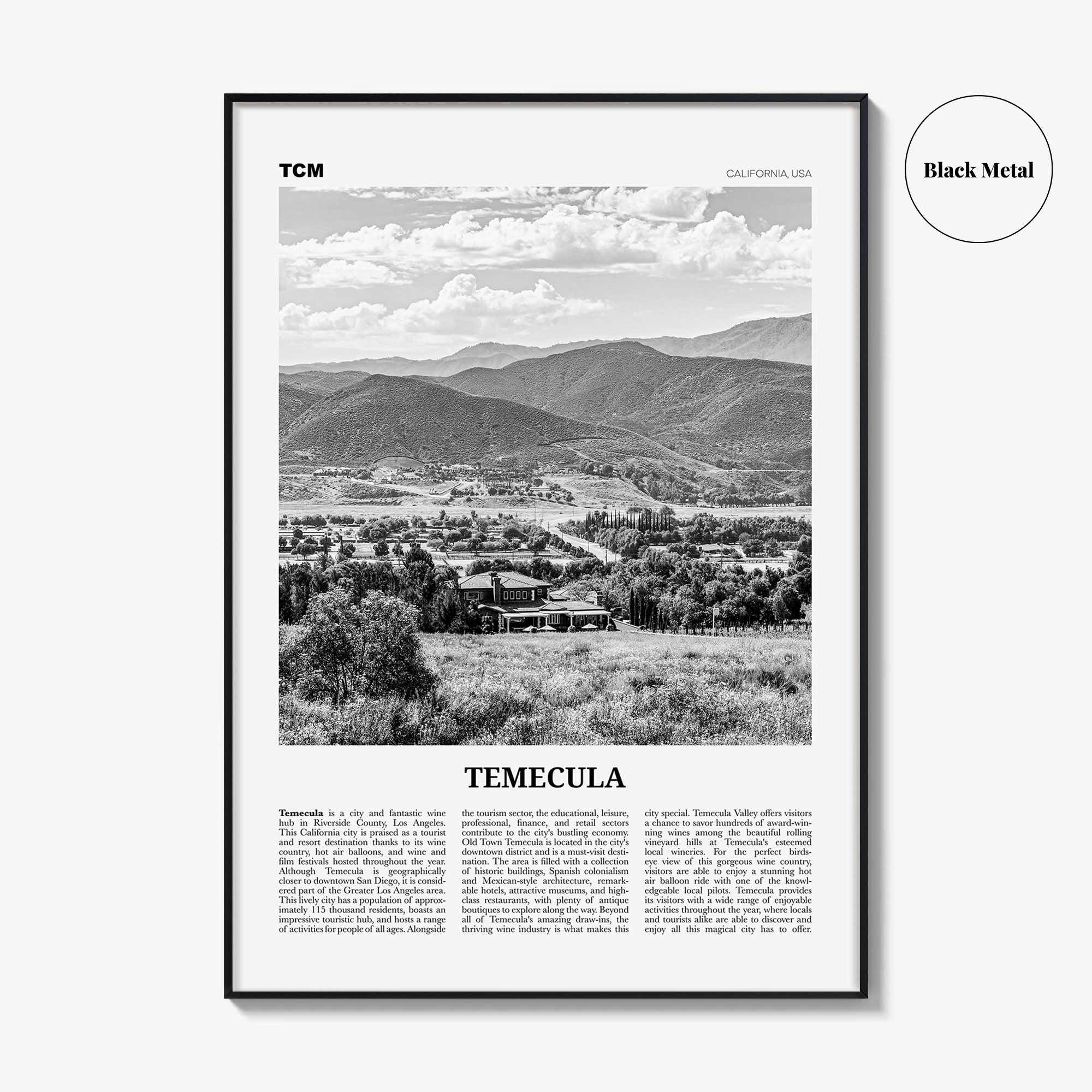Temecula Print Black and White, Temecula Wall Art, Temecula Poster, Temecula Photo, California, USA, United States, North America