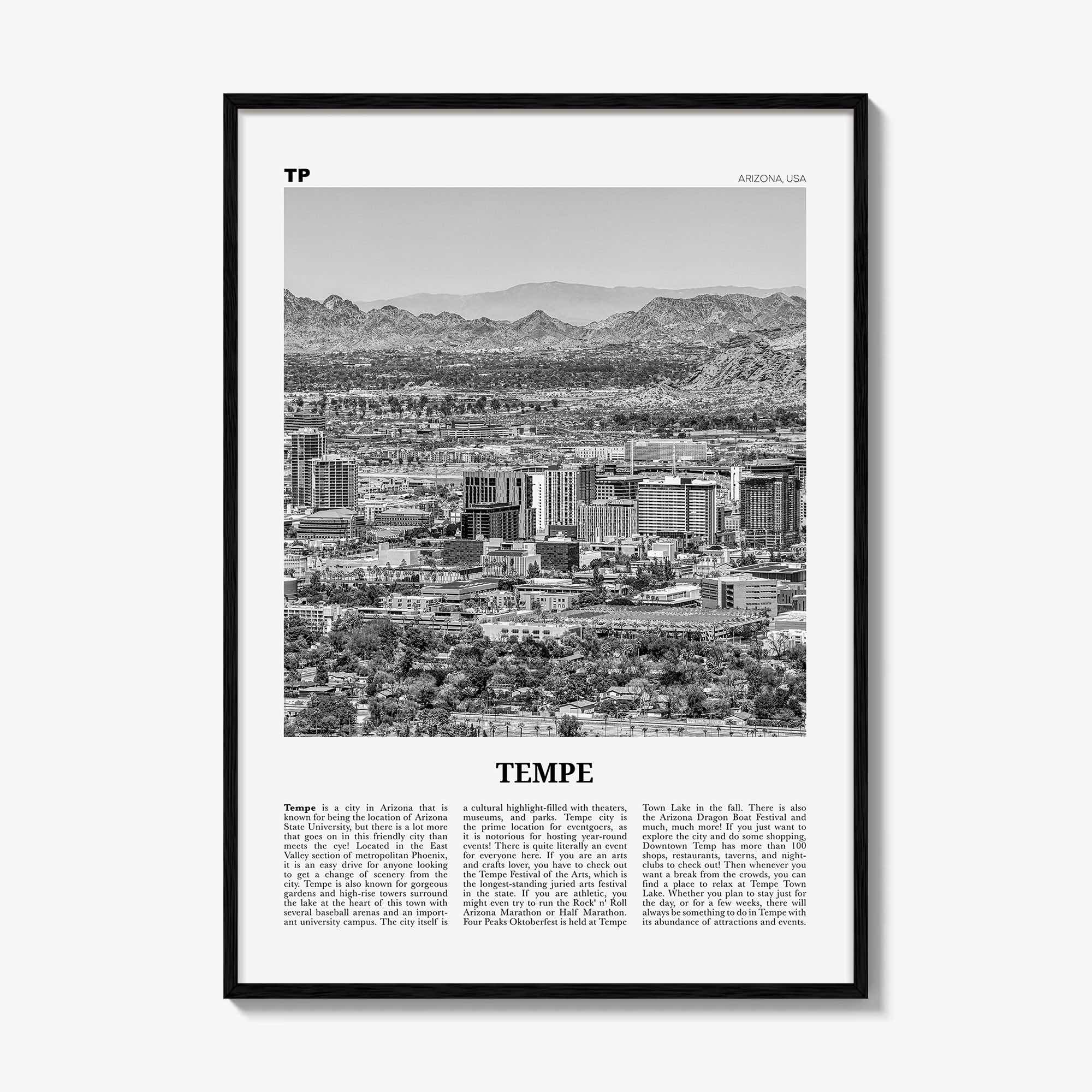 Tempe Print Black and White, Tempe Wall Art, Tempe Poster, Tempe Photo, Tempe Wall Décor, Arizona, USA, United States, North America