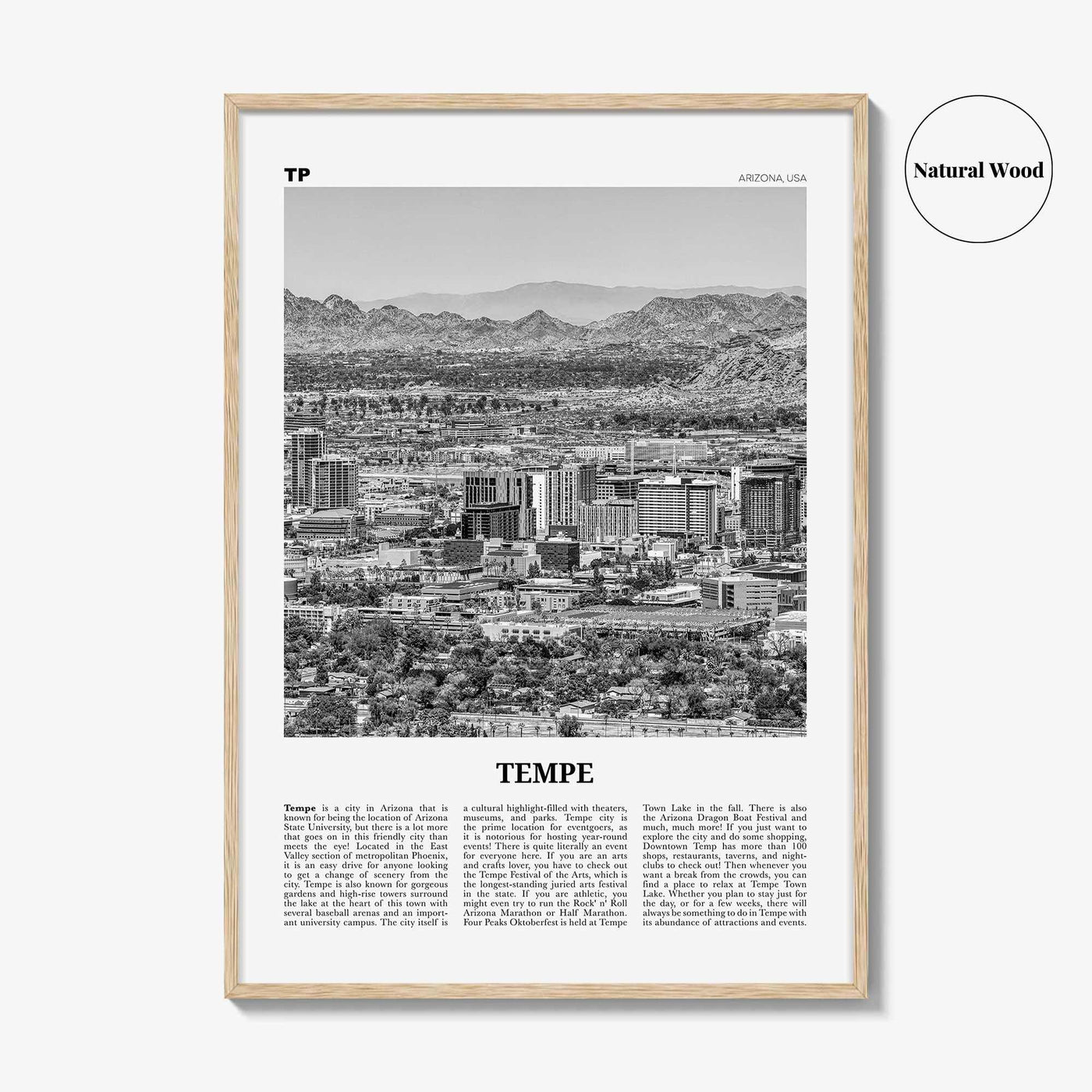 Tempe Print Black and White, Tempe Wall Art, Tempe Poster, Tempe Photo, Tempe Wall Décor, Arizona, USA, United States, North America