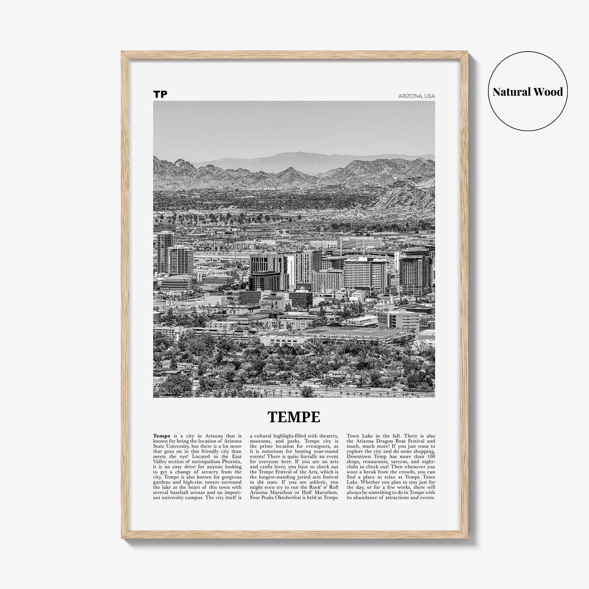 Tempe Print Black and White, Tempe Wall Art, Tempe Poster, Tempe Photo, Tempe Wall Décor, Arizona, USA, United States, North America