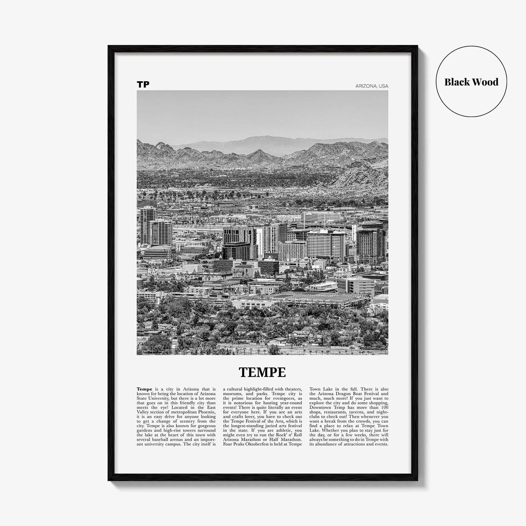 Tempe Print Black and White, Tempe Wall Art, Tempe Poster, Tempe Photo, Tempe Wall Décor, Arizona, USA, United States, North America