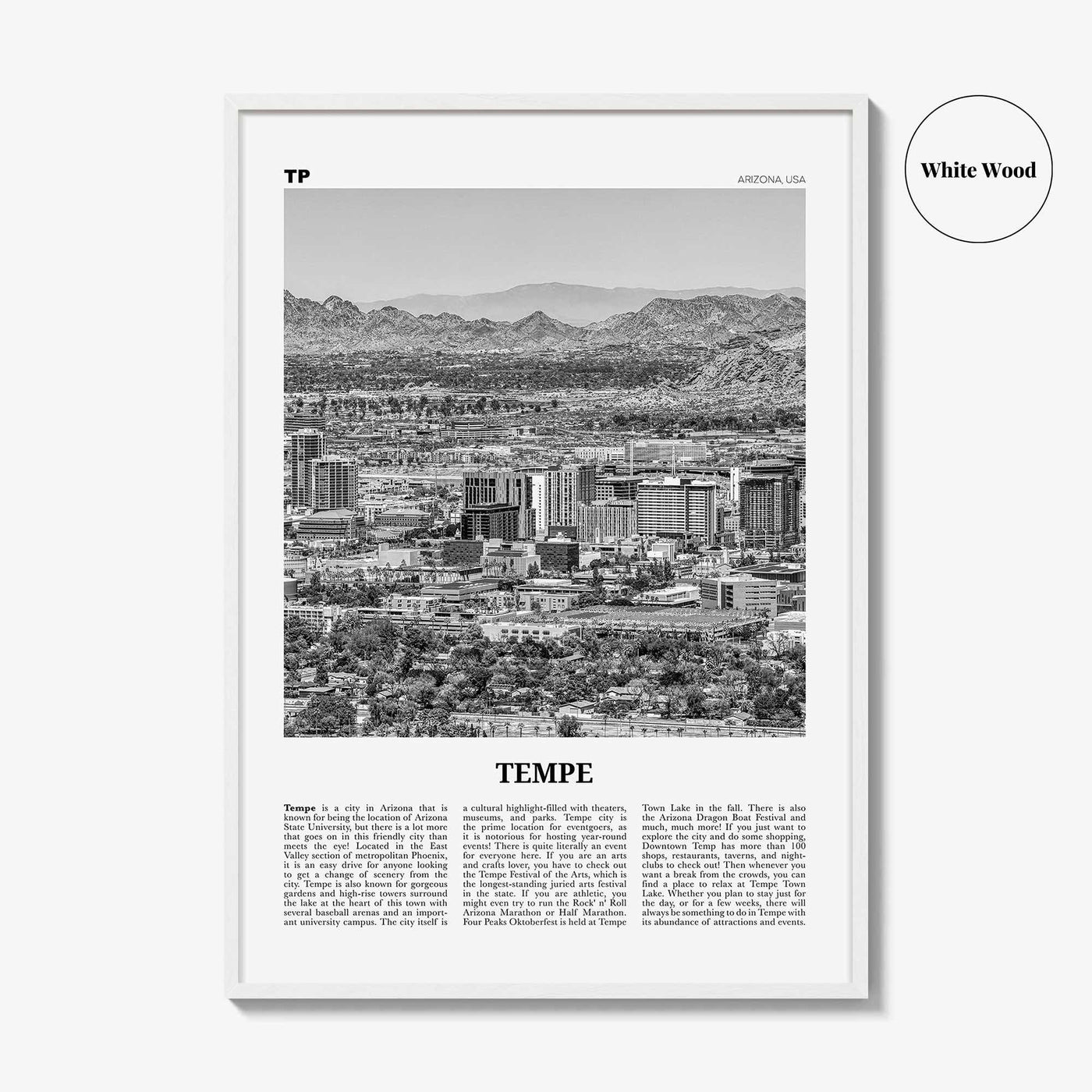 Tempe Print Black and White, Tempe Wall Art, Tempe Poster, Tempe Photo, Tempe Wall Décor, Arizona, USA, United States, North America