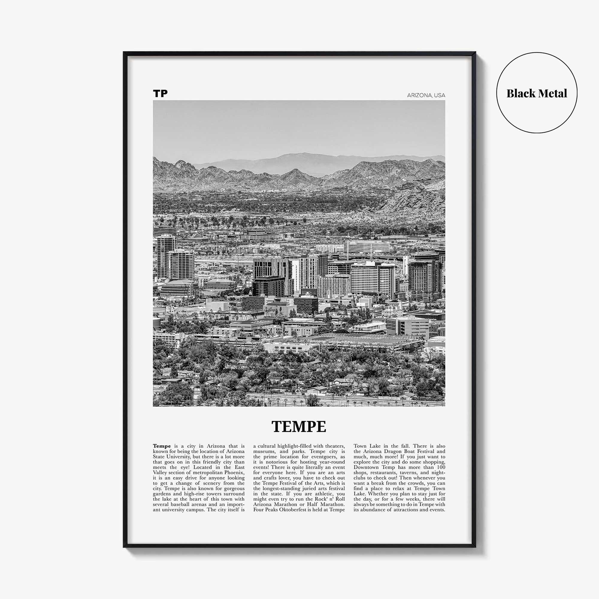 Tempe Print Black and White, Tempe Wall Art, Tempe Poster, Tempe Photo, Tempe Wall Décor, Arizona, USA, United States, North America