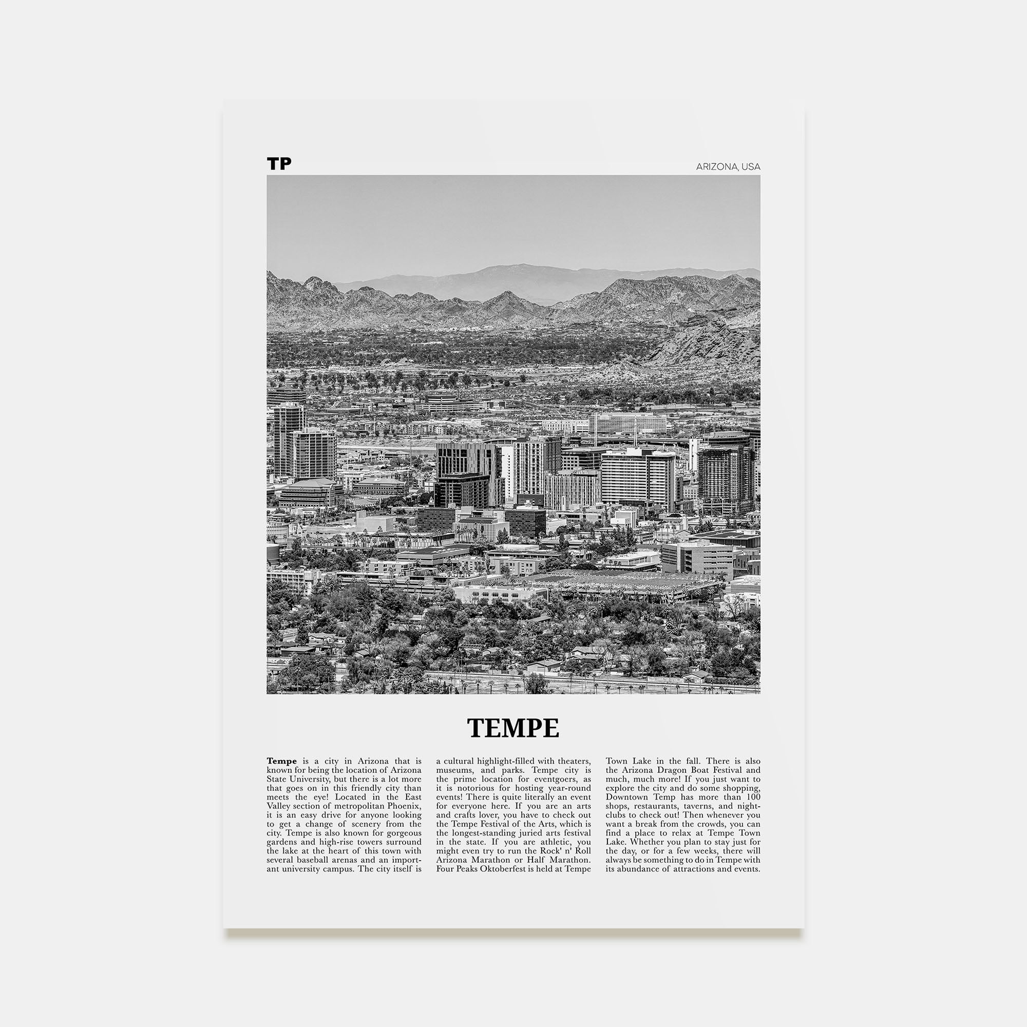 Tempe Travel B&W Poster