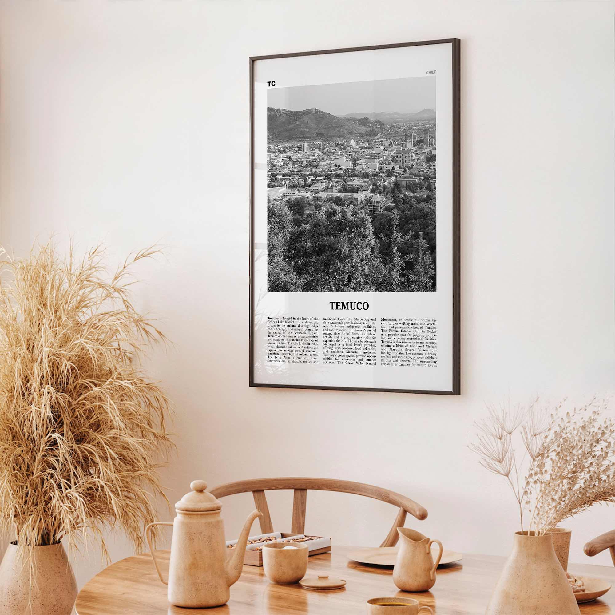 Temuco Print Black and White, Temuco Wall Art, Temuco Poster, Temuco Photo, Temuco Wall Décor, Temuco Map, Chile
