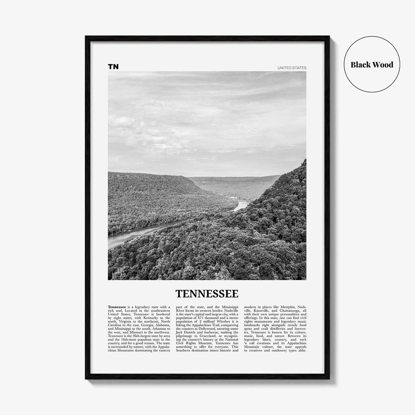 Tennessee Print Black and White No 1, Tennessee Wall Art, Tennessee Poster, Tennessee Photo, Tennessee Decor, USA, United States