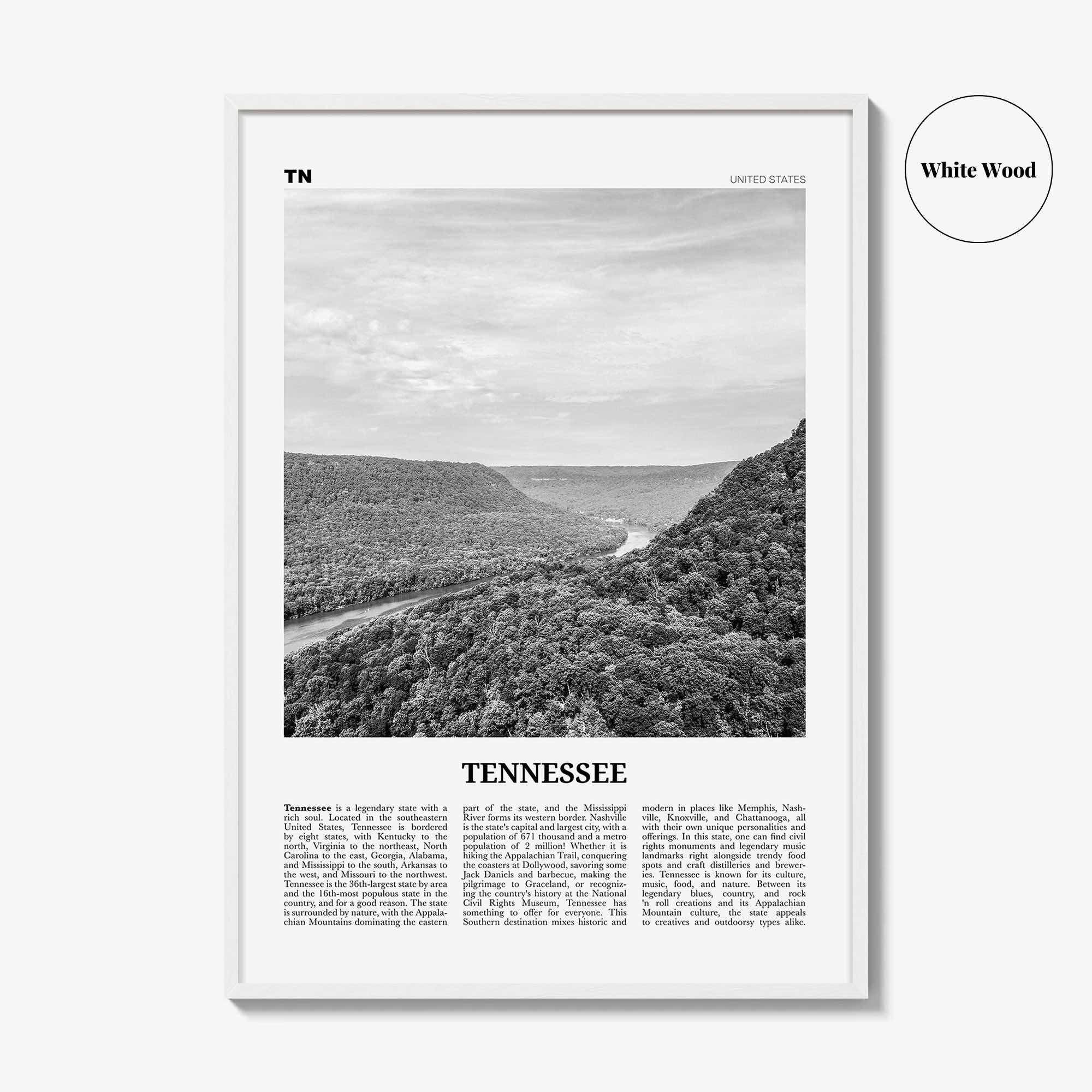 Tennessee Print Black and White No 1, Tennessee Wall Art, Tennessee Poster, Tennessee Photo, Tennessee Decor, USA, United States