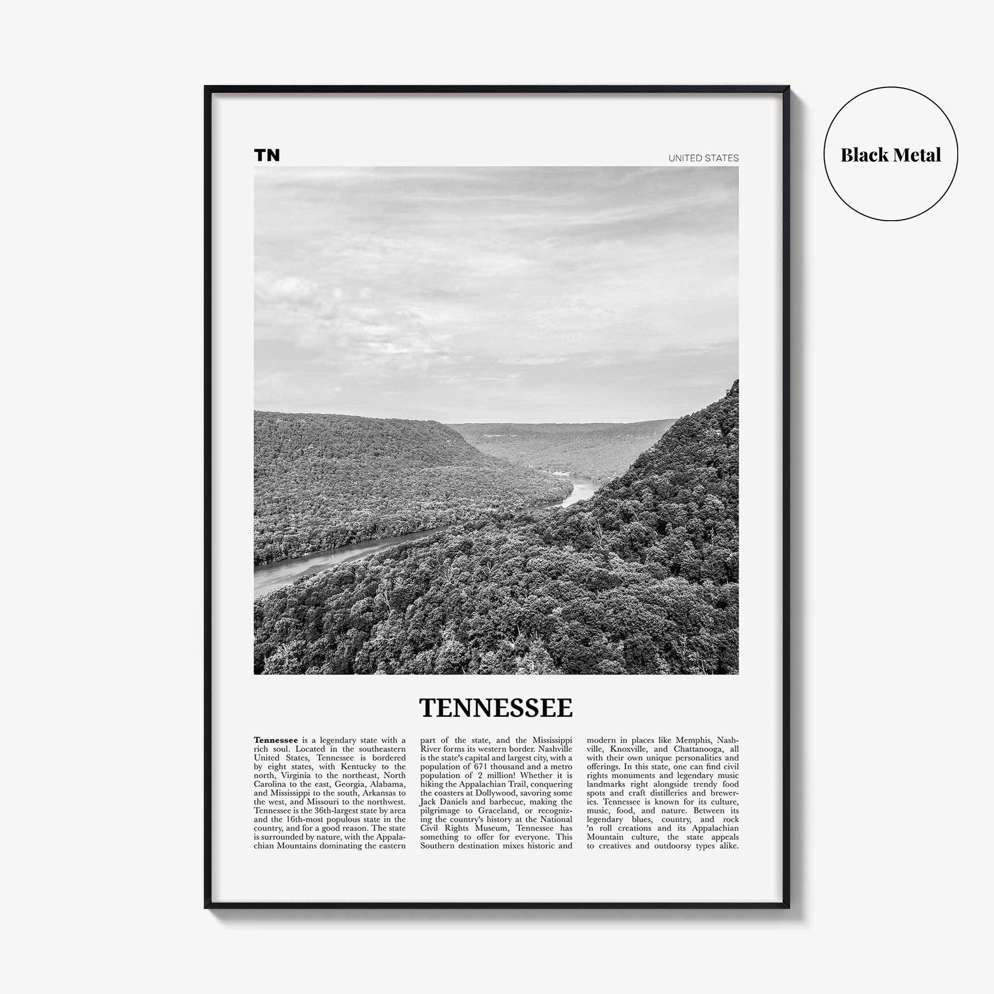 Tennessee Print Black and White No 1, Tennessee Wall Art, Tennessee Poster, Tennessee Photo, Tennessee Decor, USA, United States
