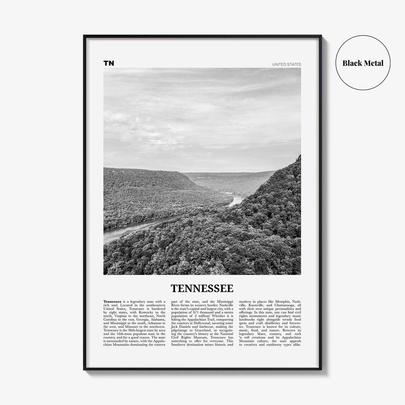 Tennessee Print Black and White No 1, Tennessee Wall Art, Tennessee Poster, Tennessee Photo, Tennessee Decor, USA, United States