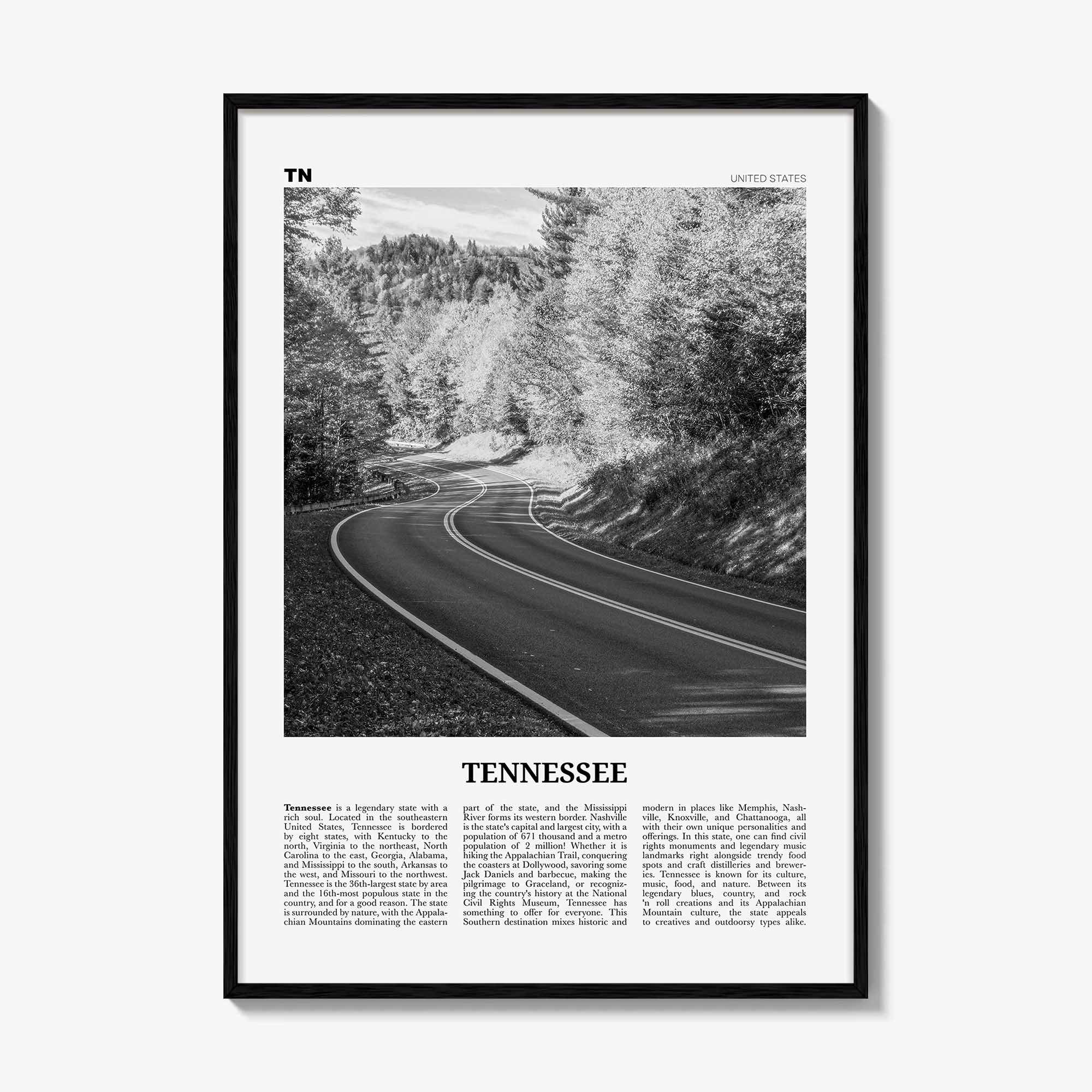 Tennessee Print Black and White No 2, Tennessee Wall Art, Tennessee Poster, Tennessee Photo, Tennessee Wall Décor, Tennessee Map