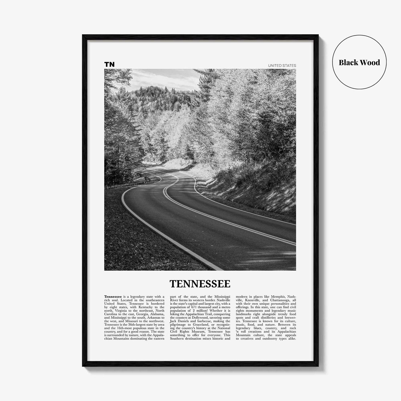 Tennessee Print Black and White No 2, Tennessee Wall Art, Tennessee Poster, Tennessee Photo, Tennessee Wall Décor, Tennessee Map