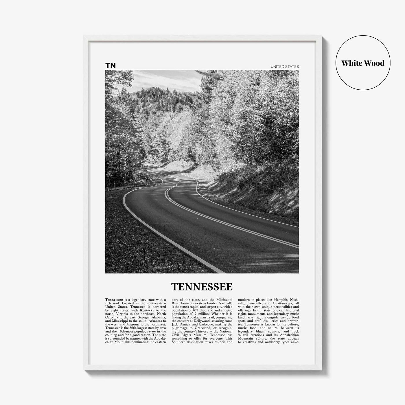 Tennessee Print Black and White No 2, Tennessee Wall Art, Tennessee Poster, Tennessee Photo, Tennessee Wall Décor, Tennessee Map
