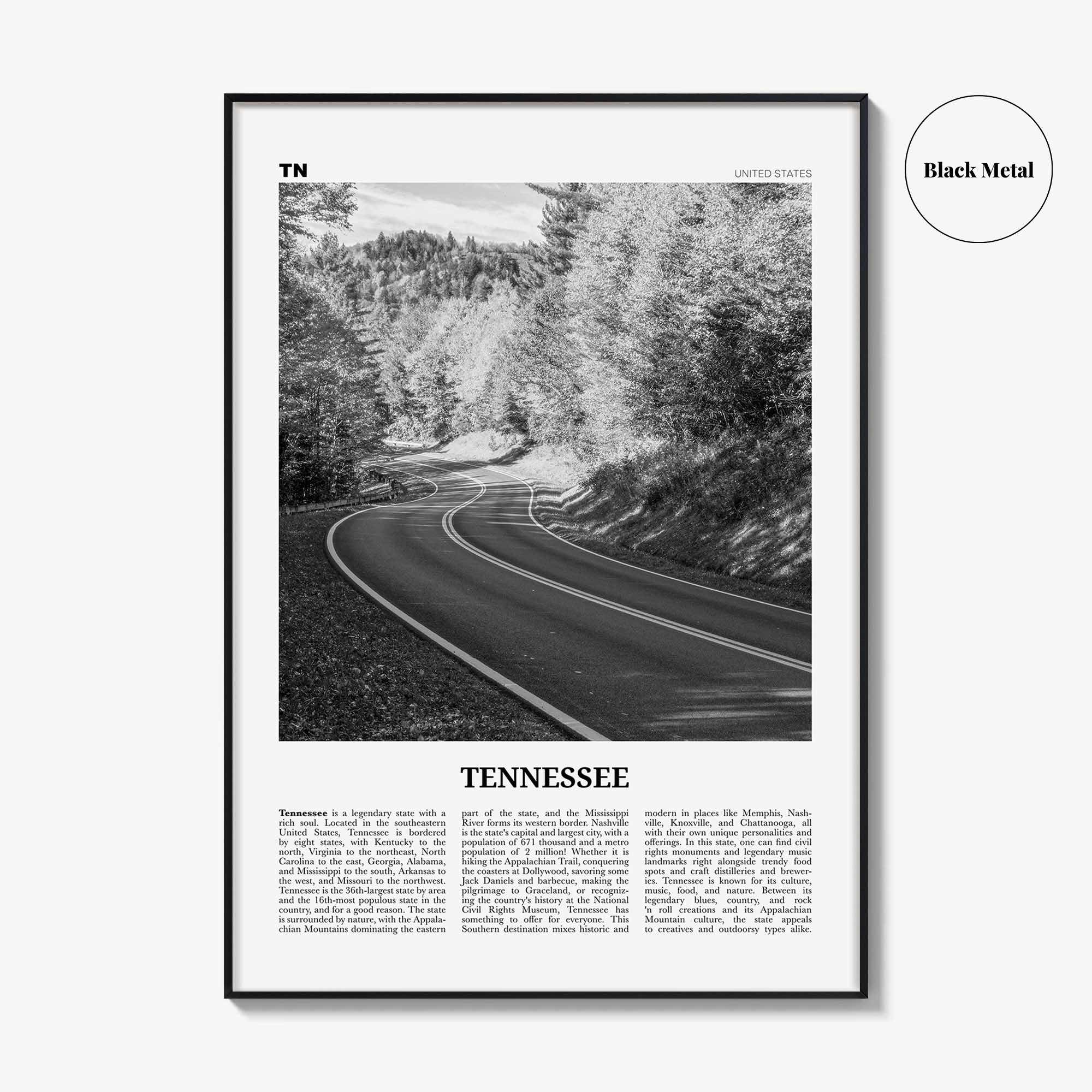 Tennessee Print Black and White No 2, Tennessee Wall Art, Tennessee Poster, Tennessee Photo, Tennessee Wall Décor, Tennessee Map