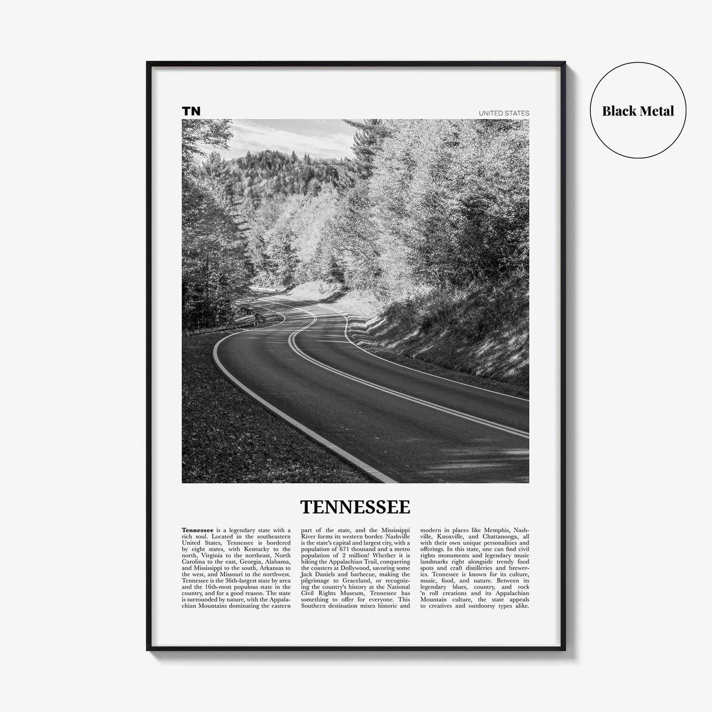 Tennessee Print Black and White No 2, Tennessee Wall Art, Tennessee Poster, Tennessee Photo, Tennessee Wall Décor, Tennessee Map