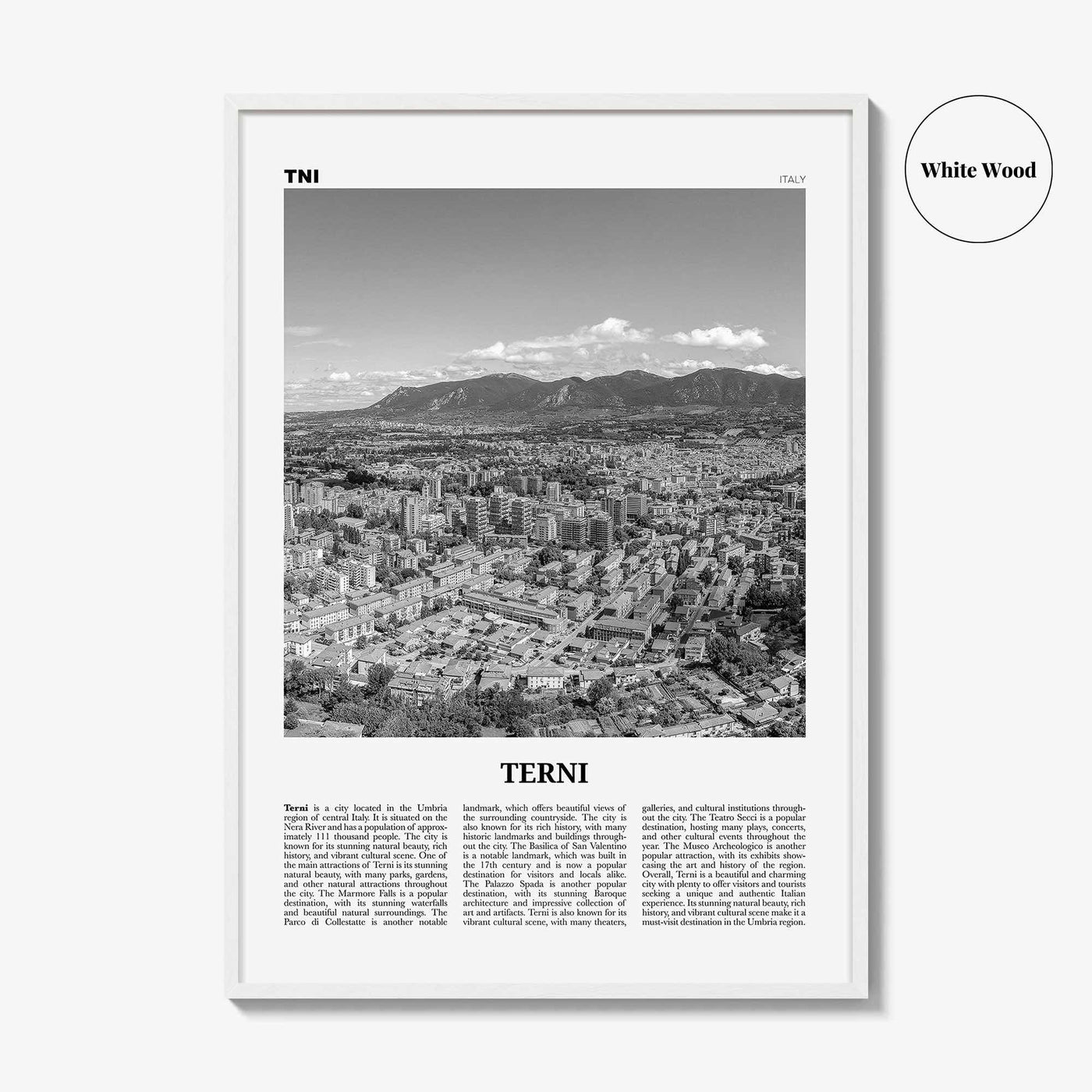 Terni Print Black and White, Terni Wall Art, Terni Poster, Terni Photo, Terni Wall Décor, Terni Map, Italy