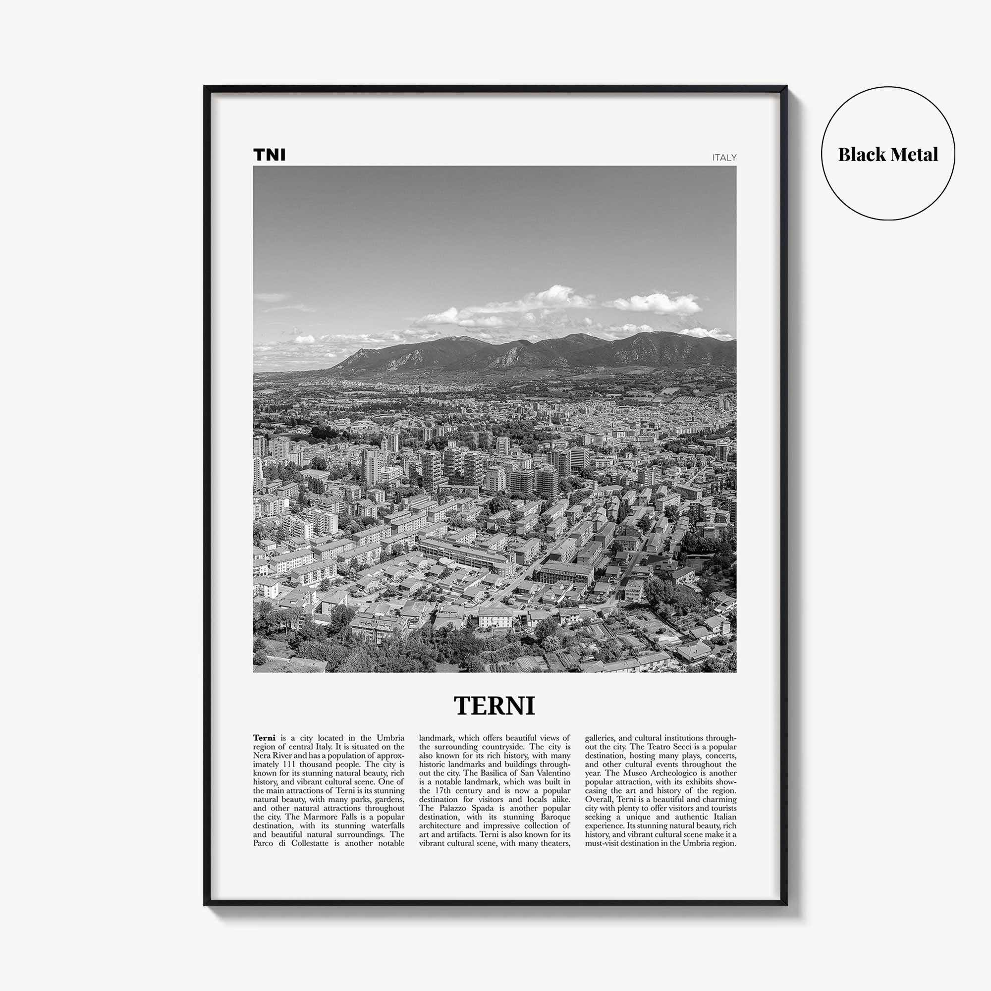Terni Print Black and White, Terni Wall Art, Terni Poster, Terni Photo, Terni Wall Décor, Terni Map, Italy