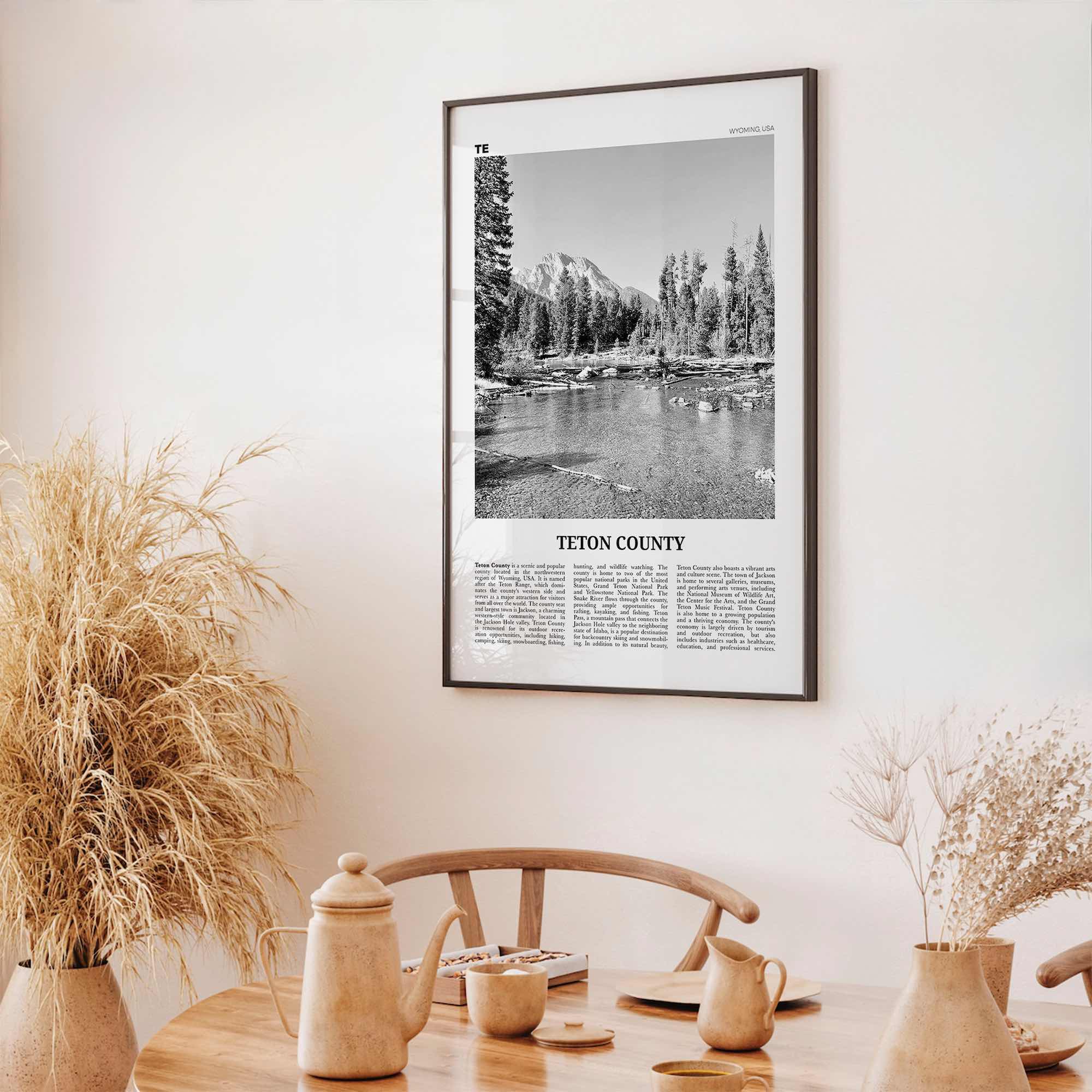 Teton County Print Black and White, Teton County Wall Art, Teton County Poster, Teton County Photo, Teton County Wall Décor, Teton Map