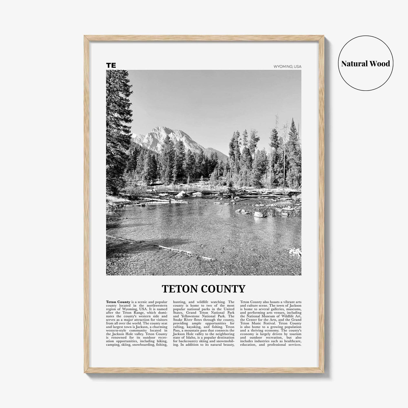 Teton County Print Black and White, Teton County Wall Art, Teton County Poster, Teton County Photo, Teton County Wall Décor, Teton Map