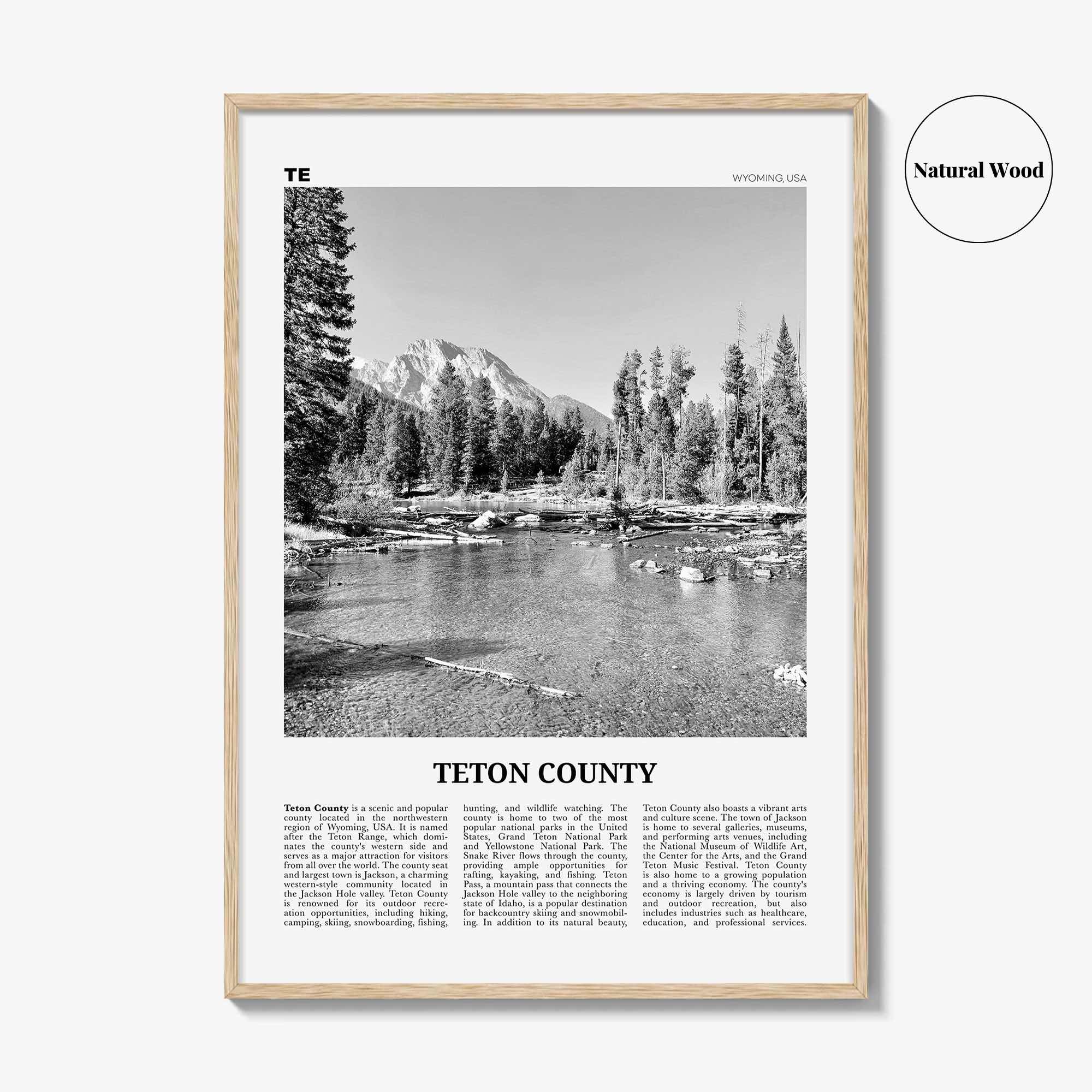 Teton County Print Black and White, Teton County Wall Art, Teton County Poster, Teton County Photo, Teton County Wall Décor, Teton Map