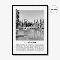 Teton County Print Black and White, Teton County Wall Art, Teton County Poster, Teton County Photo, Teton County Wall Décor, Teton Map