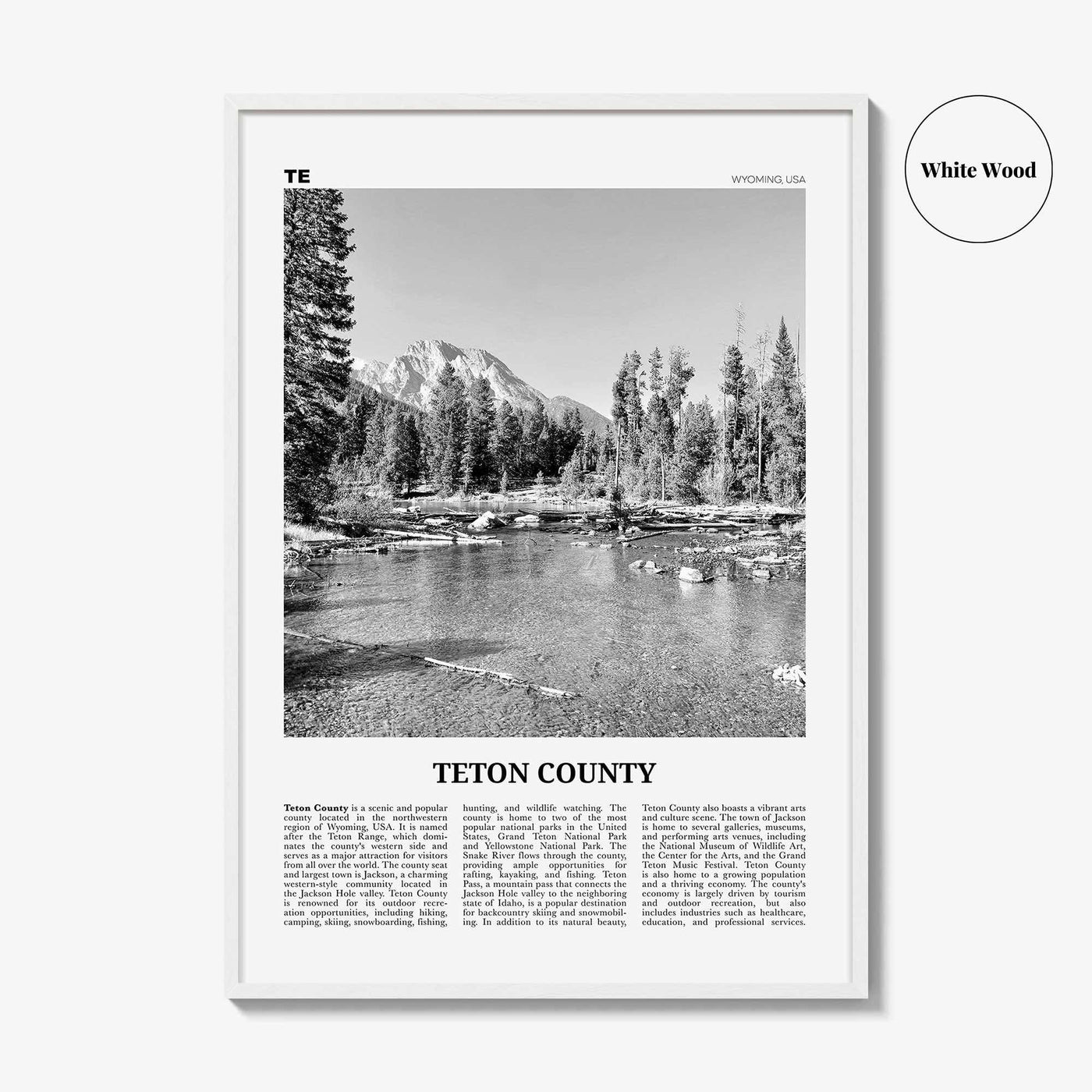 Teton County Print Black and White, Teton County Wall Art, Teton County Poster, Teton County Photo, Teton County Wall Décor, Teton Map