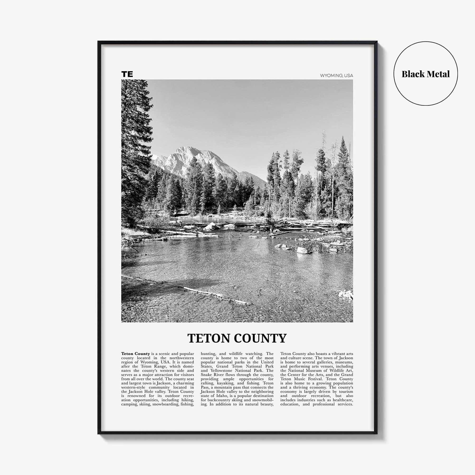 Teton County Print Black and White, Teton County Wall Art, Teton County Poster, Teton County Photo, Teton County Wall Décor, Teton Map