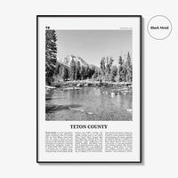 Teton County Print Black and White, Teton County Wall Art, Teton County Poster, Teton County Photo, Teton County Wall Décor, Teton Map