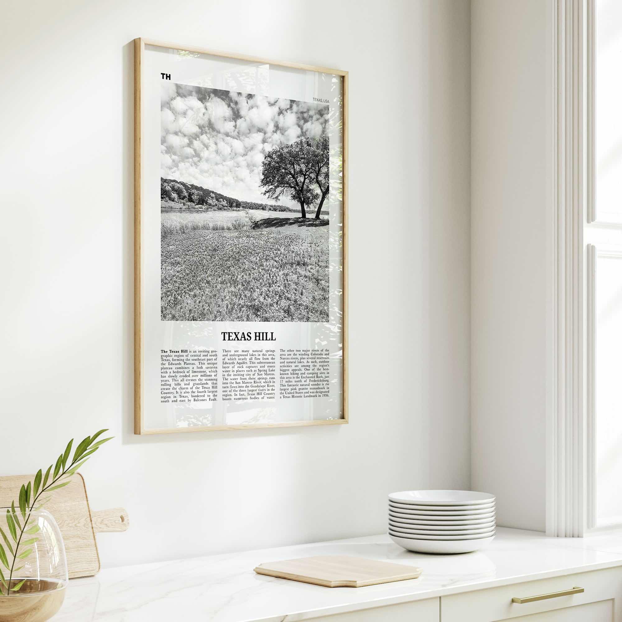 Texas Hill Print Black and White, Texas Hill Wall Art, Texas Hill Poster, Texas Hill Photo, Texas Hill Décor, Texas Hill Map, Texas, USA