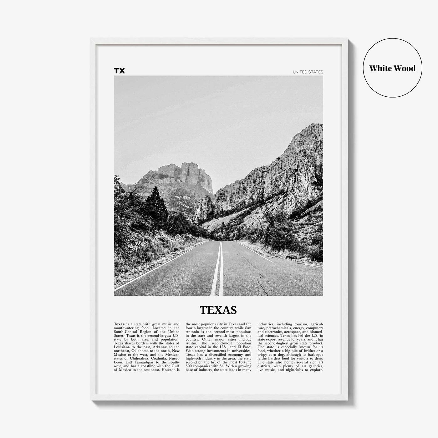 Texas Print Black and White No 1, Texas Wall Art, Texas Poster, Texas Photo, Texas Wall Decor, USA, United States, North America