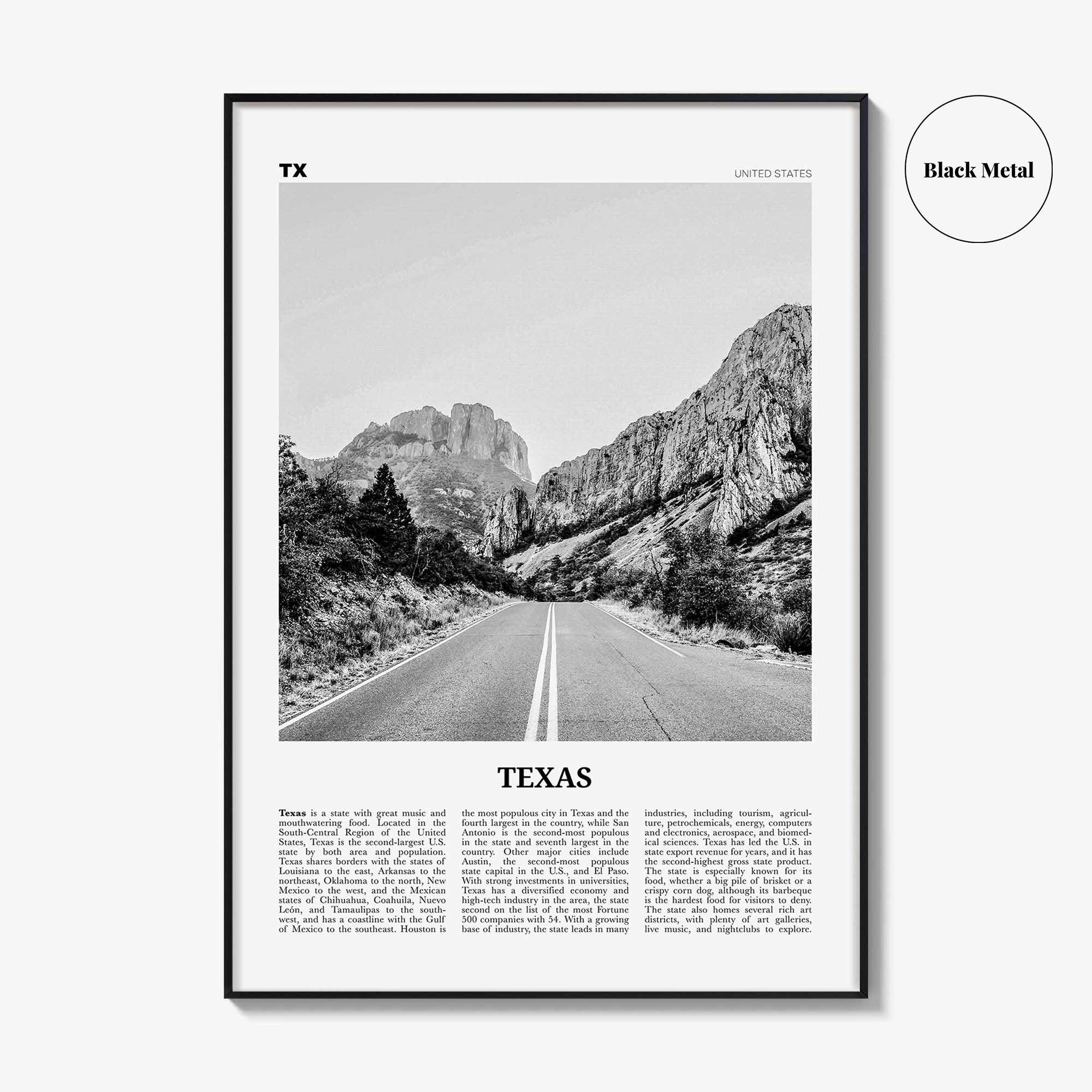 Texas Print Black and White No 1, Texas Wall Art, Texas Poster, Texas Photo, Texas Wall Decor, USA, United States, North America