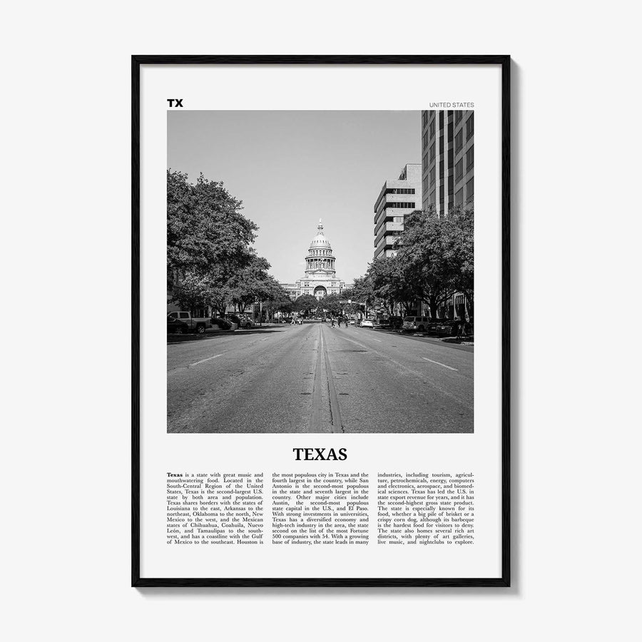 Texas Print Black and White No 2, Texas Wall Art, Texas Poster, Texas Photo, Texas Wall Decor, USA, United States, North America
