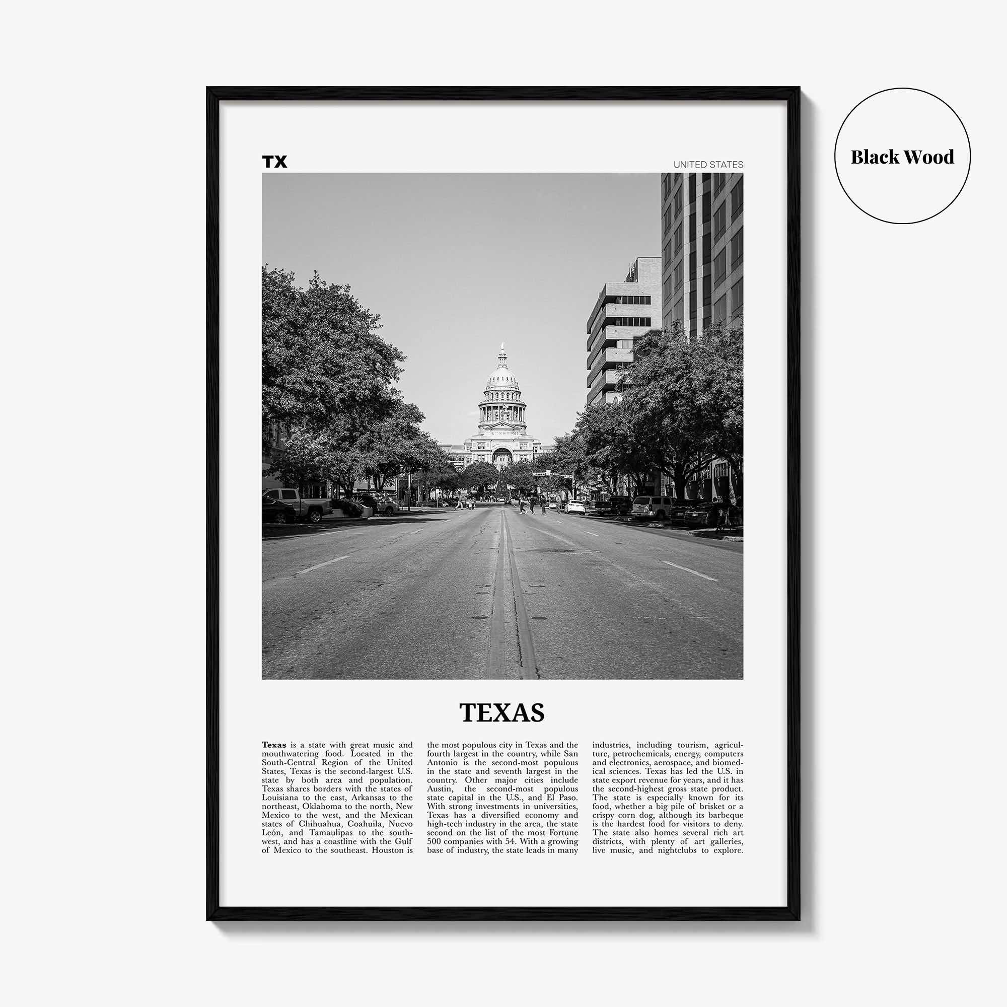 Texas Print Black and White No 2, Texas Wall Art, Texas Poster, Texas Photo, Texas Wall Decor, USA, United States, North America