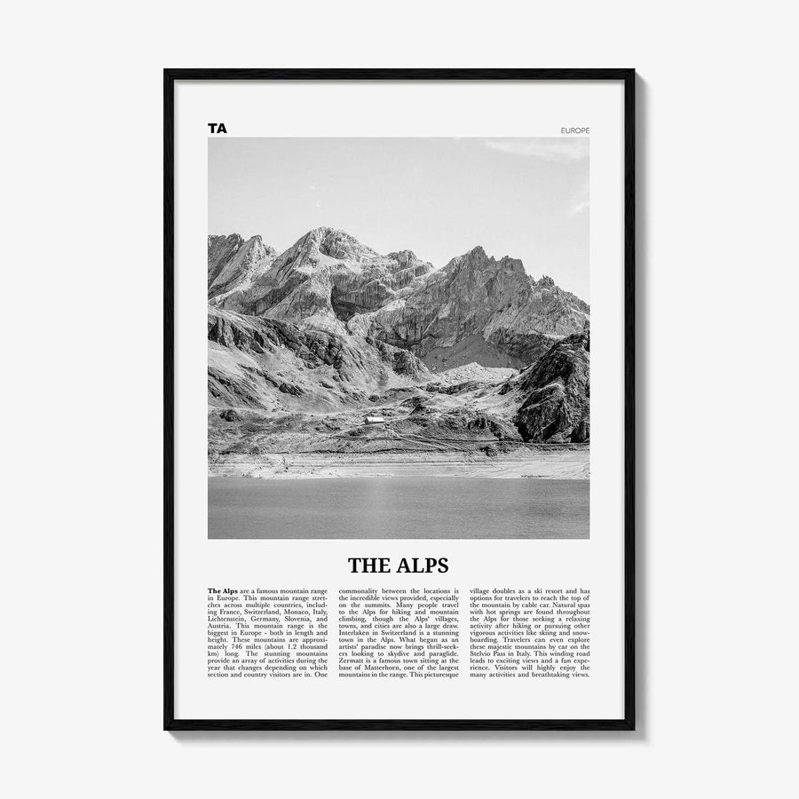The Alps Print Black and White, The Alps Wall Art, The Alps Poster, The Alps Photo, The Alps Wall Décor, The Alps Map, Europe