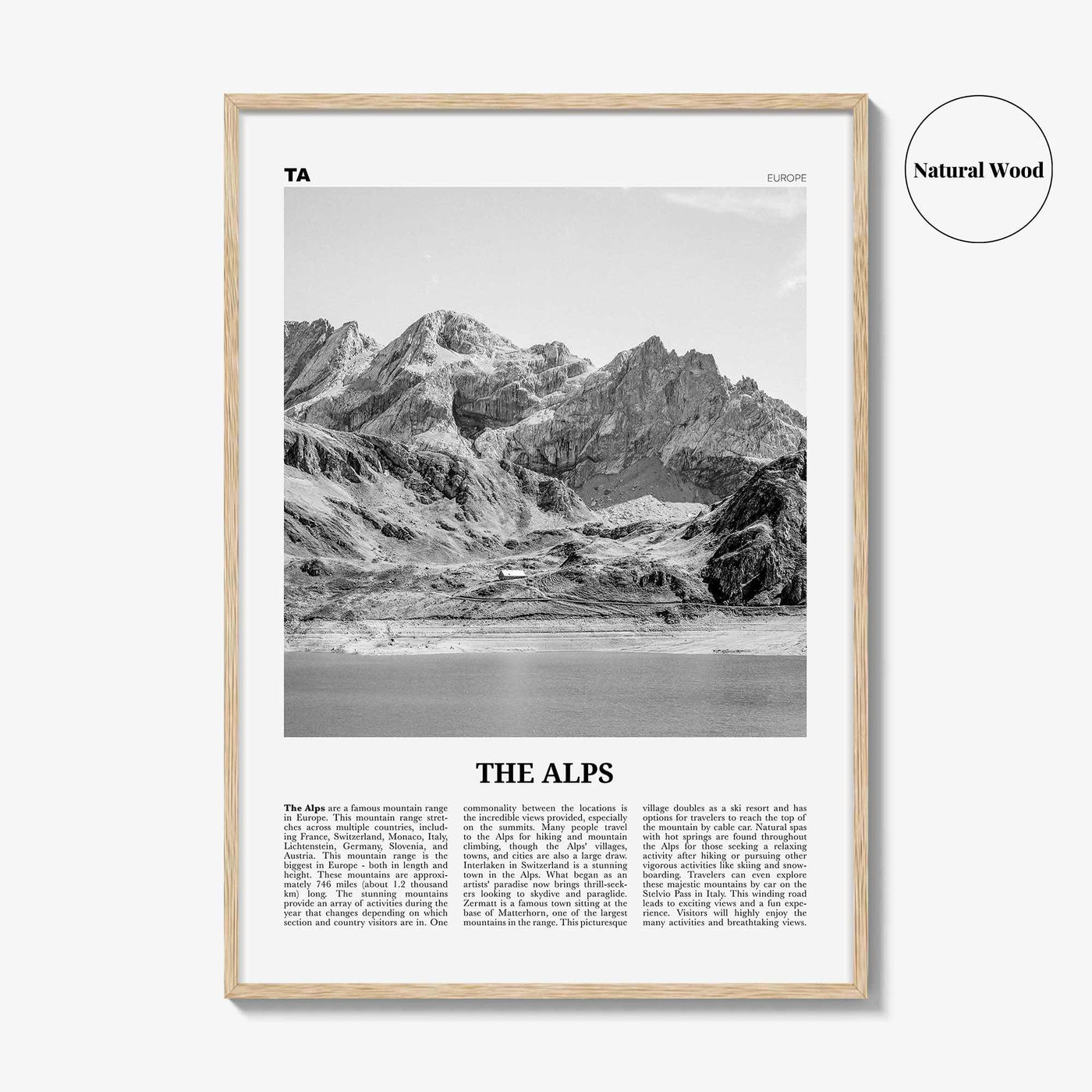 The Alps Print Black and White, The Alps Wall Art, The Alps Poster, The Alps Photo, The Alps Wall Décor, The Alps Map, Europe