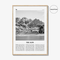 The Alps Print Black and White, The Alps Wall Art, The Alps Poster, The Alps Photo, The Alps Wall Décor, The Alps Map, Europe